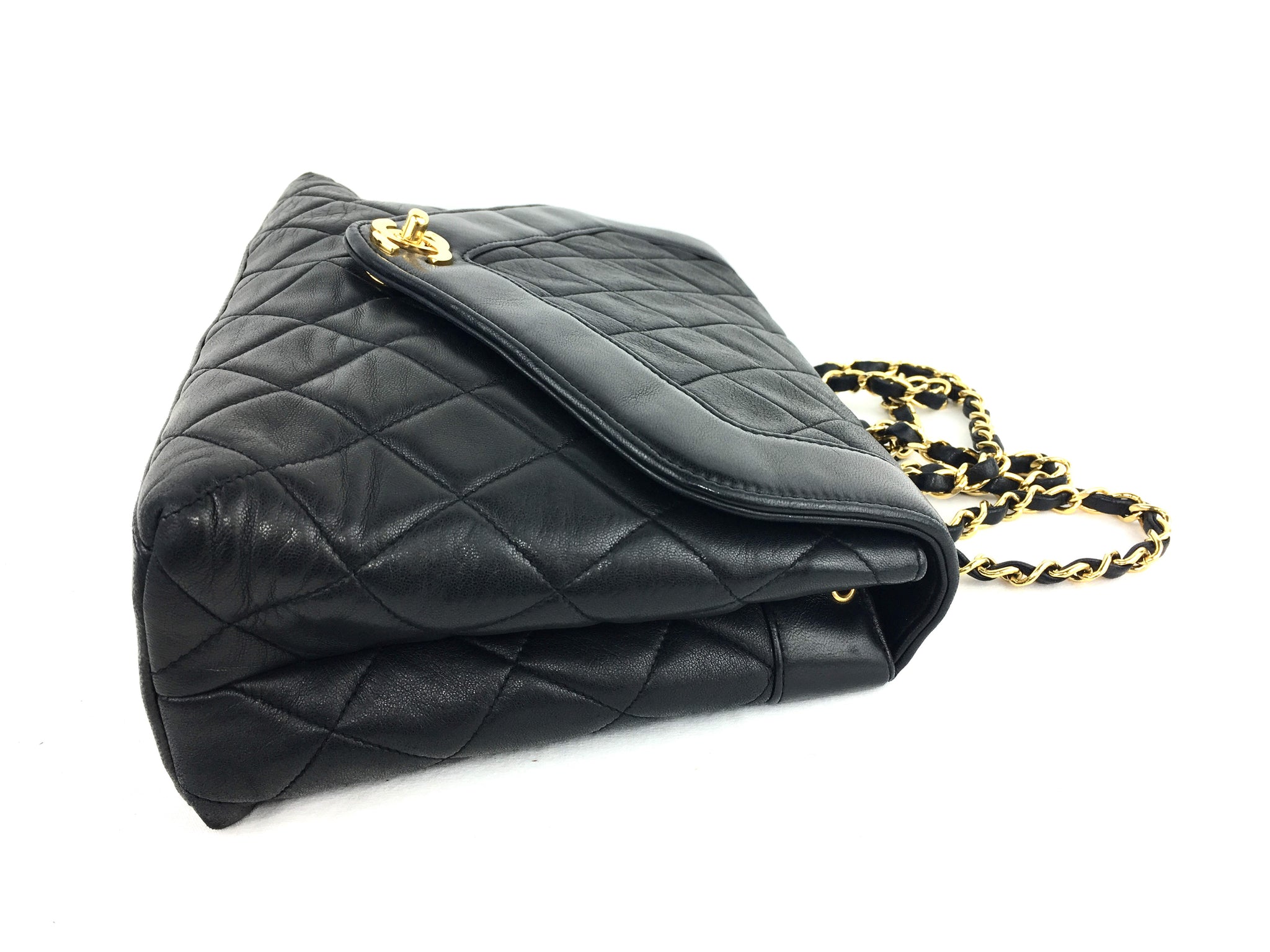 CHANEL Black Lambskin Quilted Flap Crossbody Bag