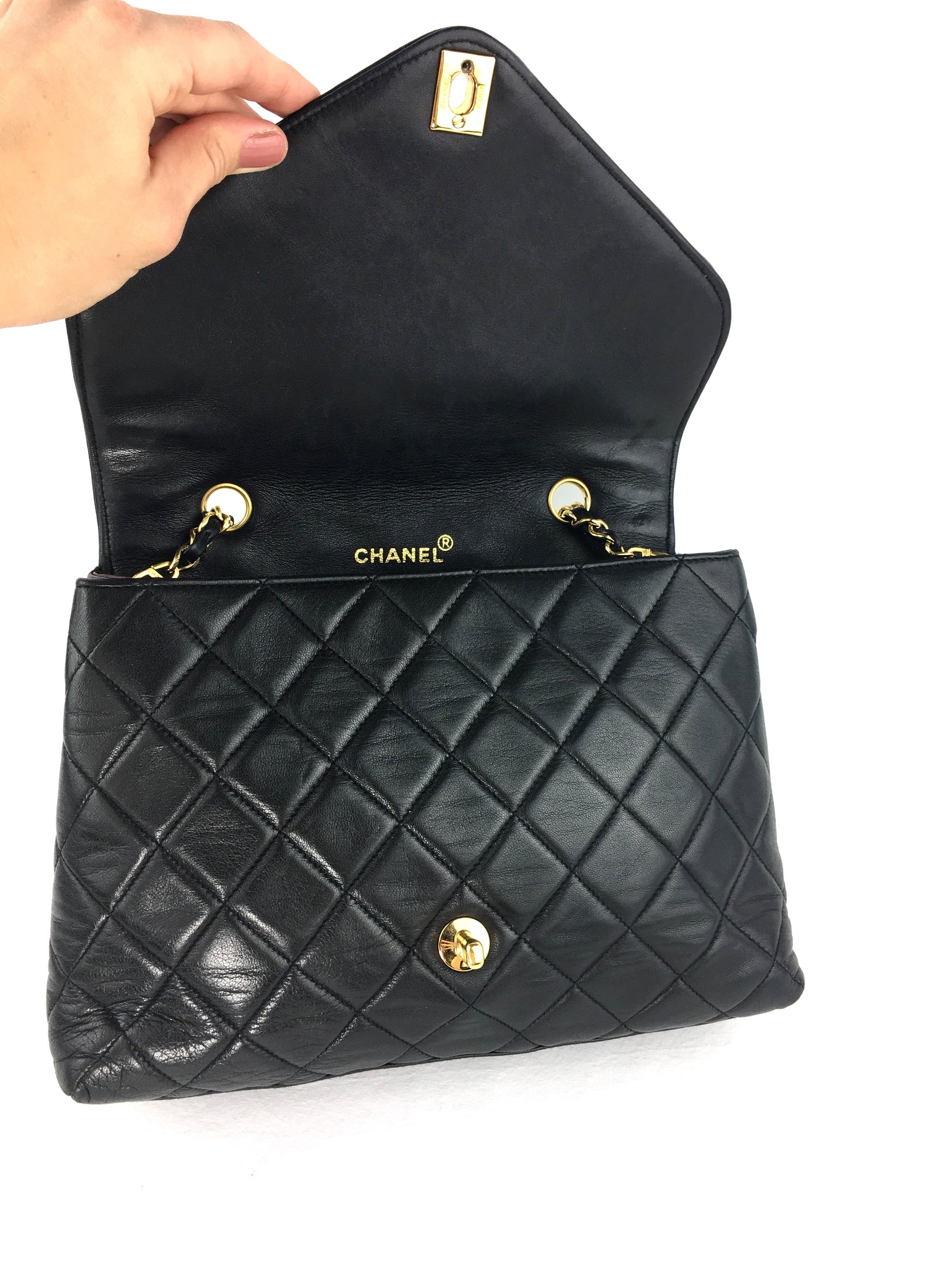 CHANEL Black Lambskin Quilted Flap Crossbody Bag