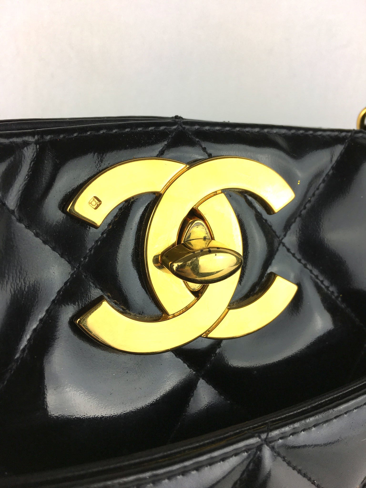 CHANEL Black Patent Leather Quilted Bag