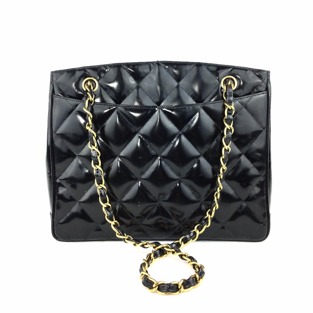 CHANEL Black Patent Leather Quilted Bag