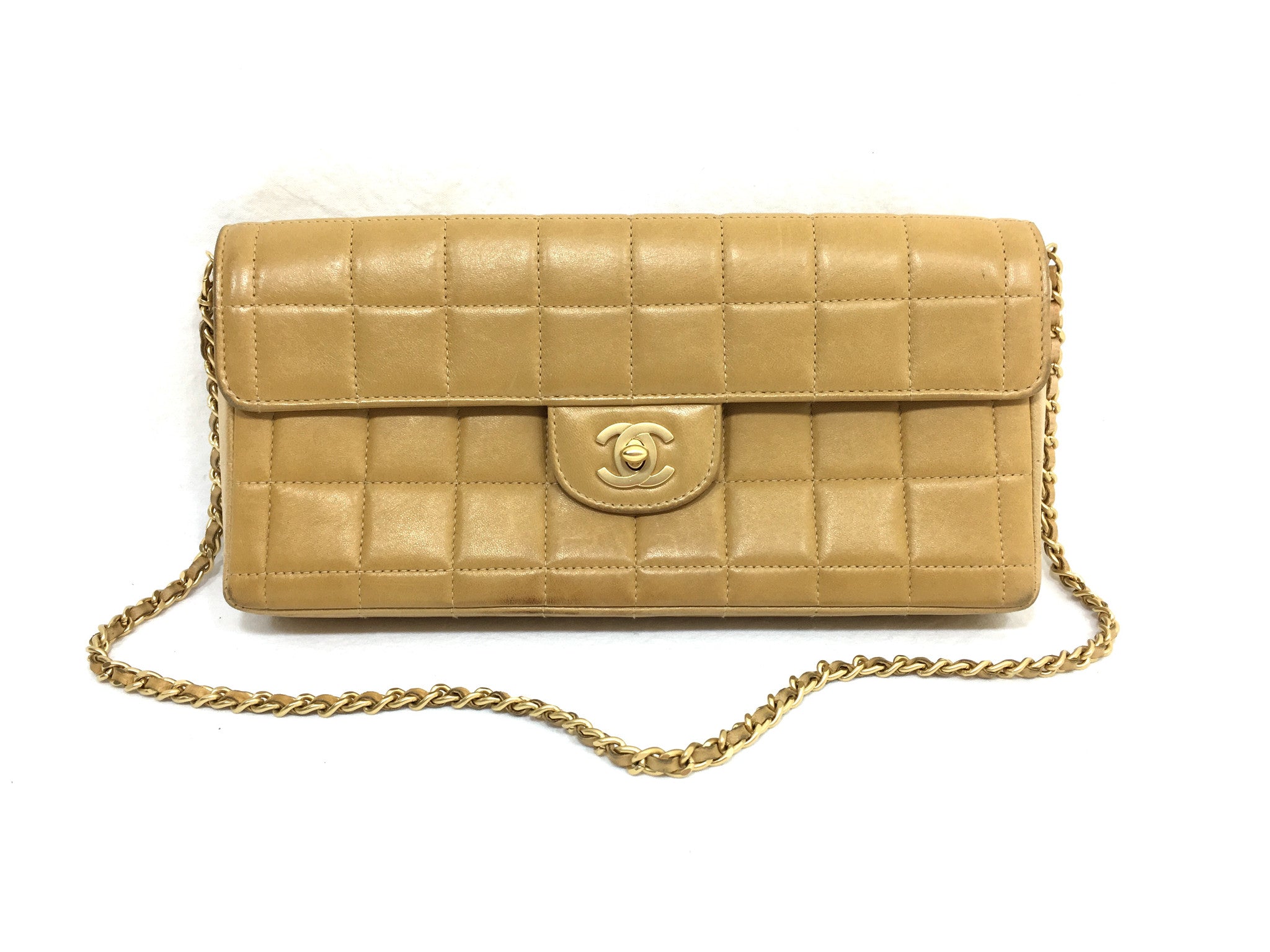 CHANEL Camel Lambskin Chocolate Bar Evening Bag