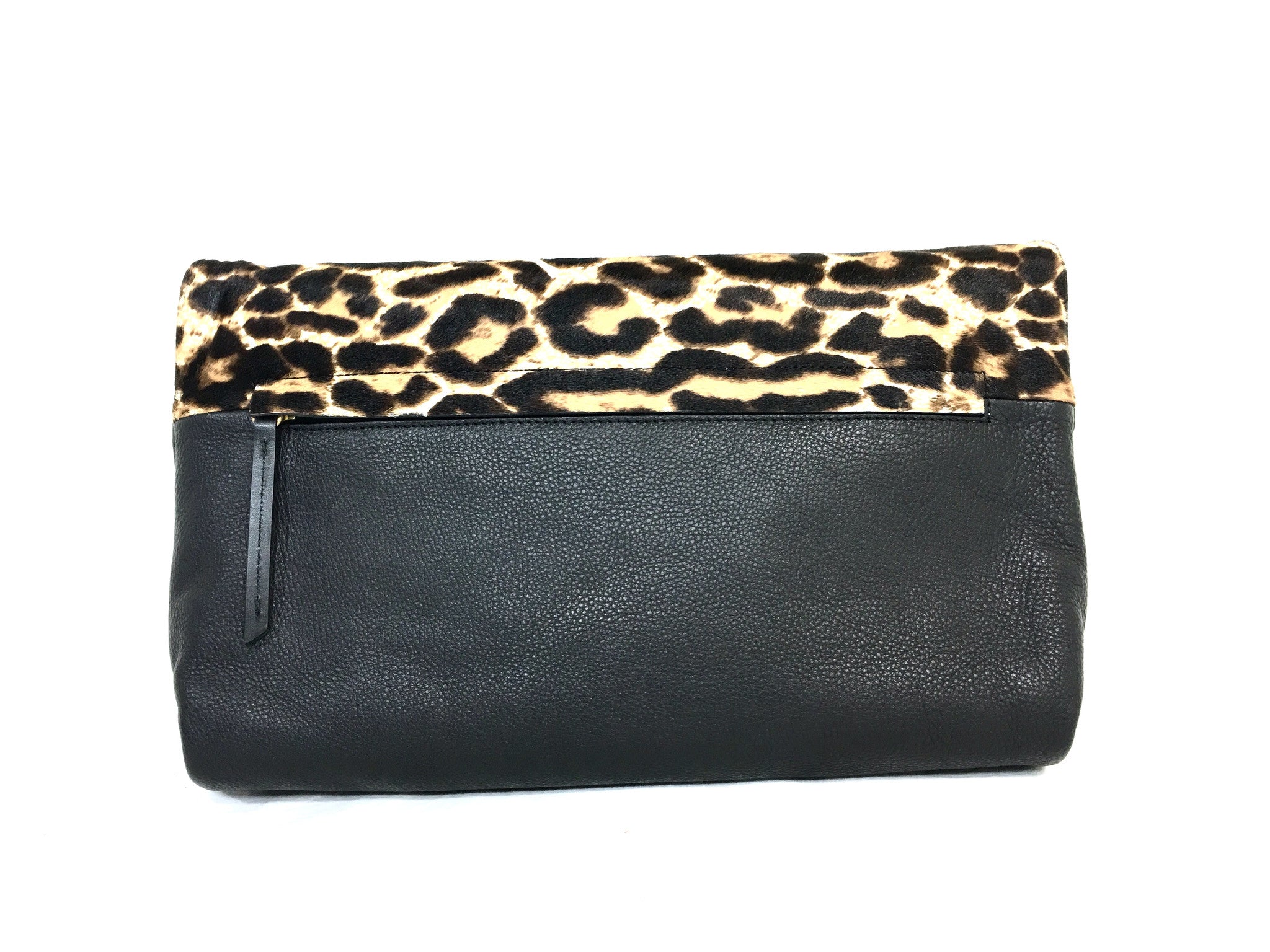 LANVIN Black Leopard Pony Hair Flap Clutch