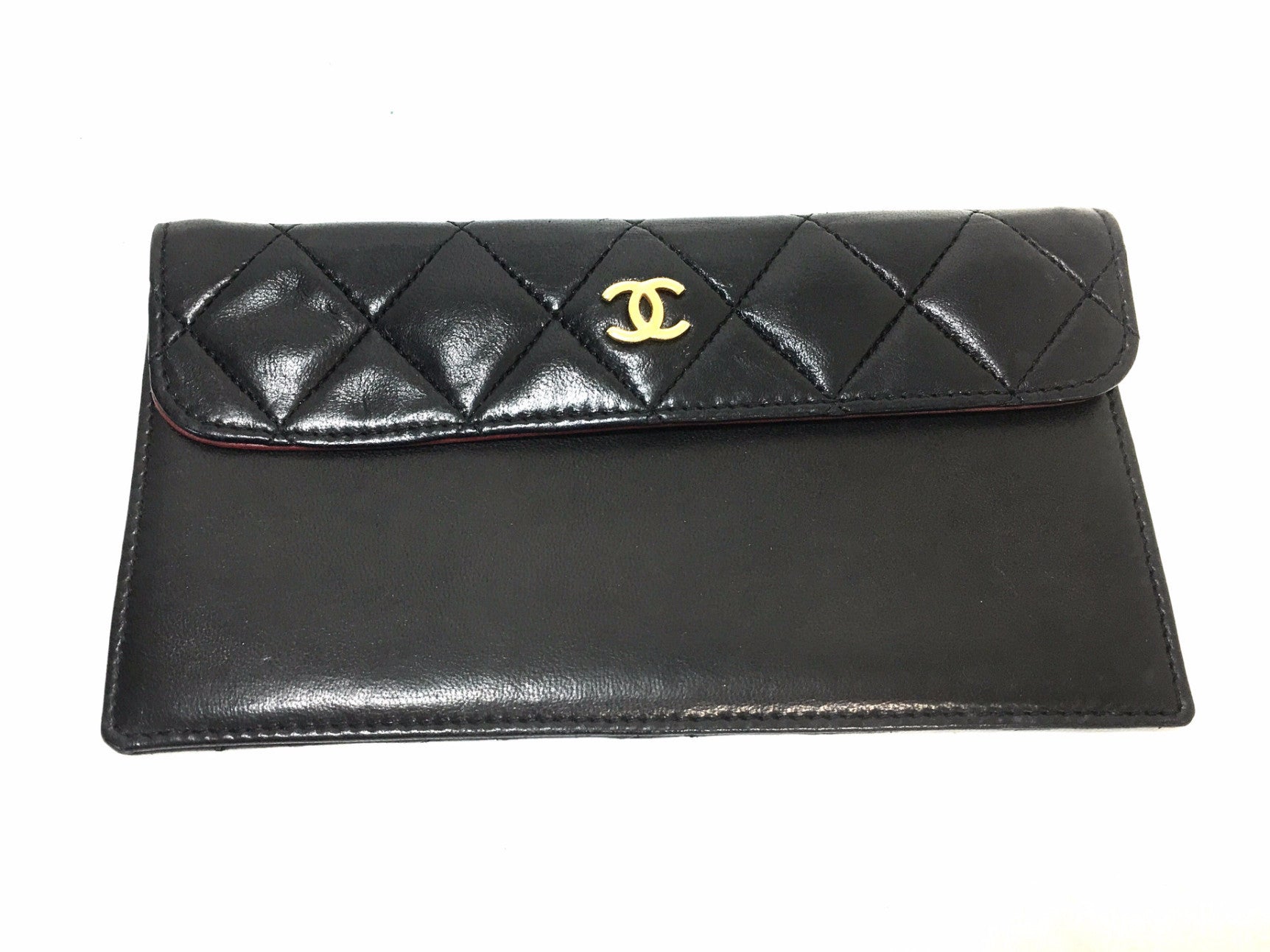 CHANEL Black Lambskin Quilted Wallet