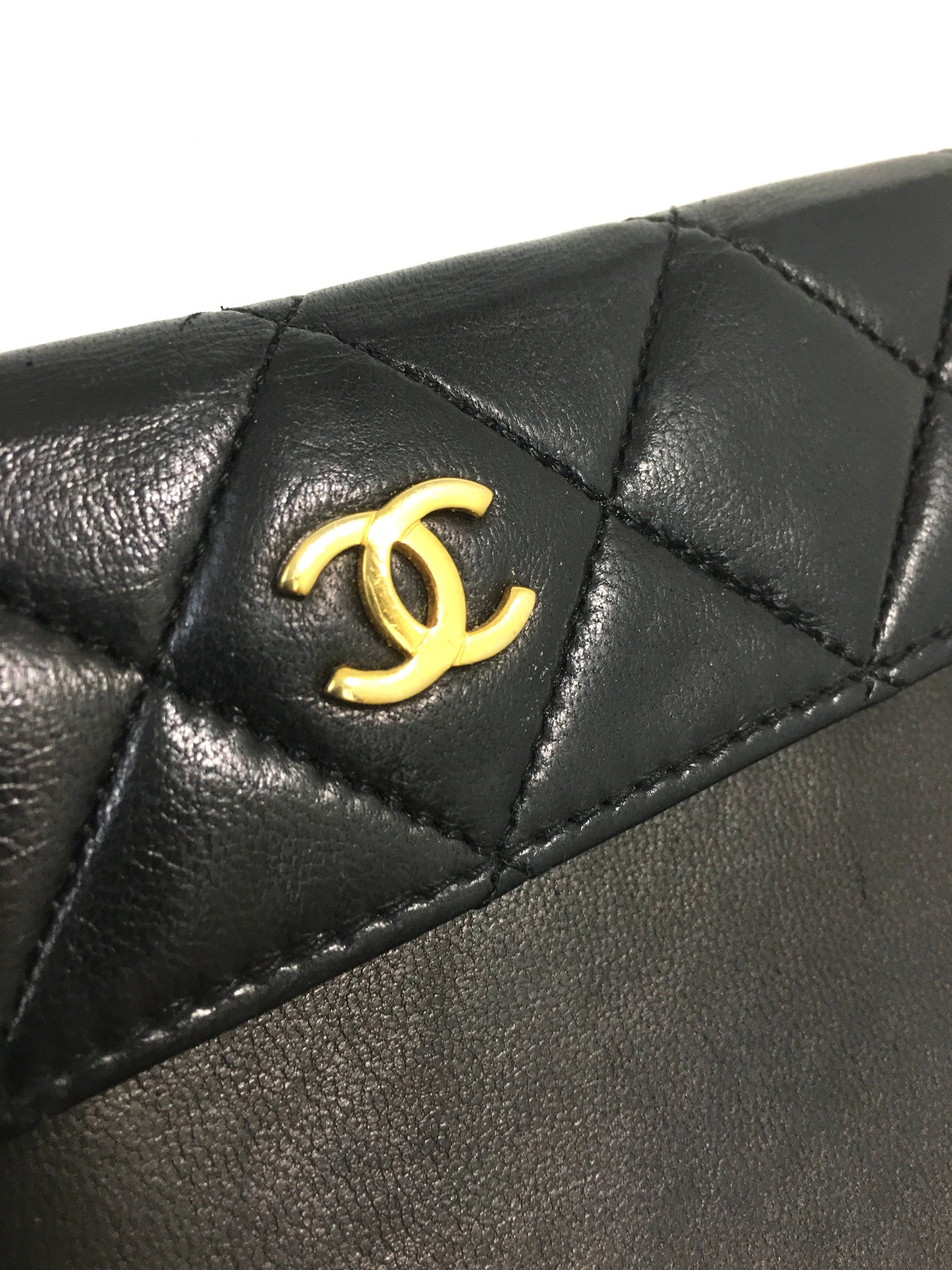 CHANEL Black Lambskin Quilted Wallet