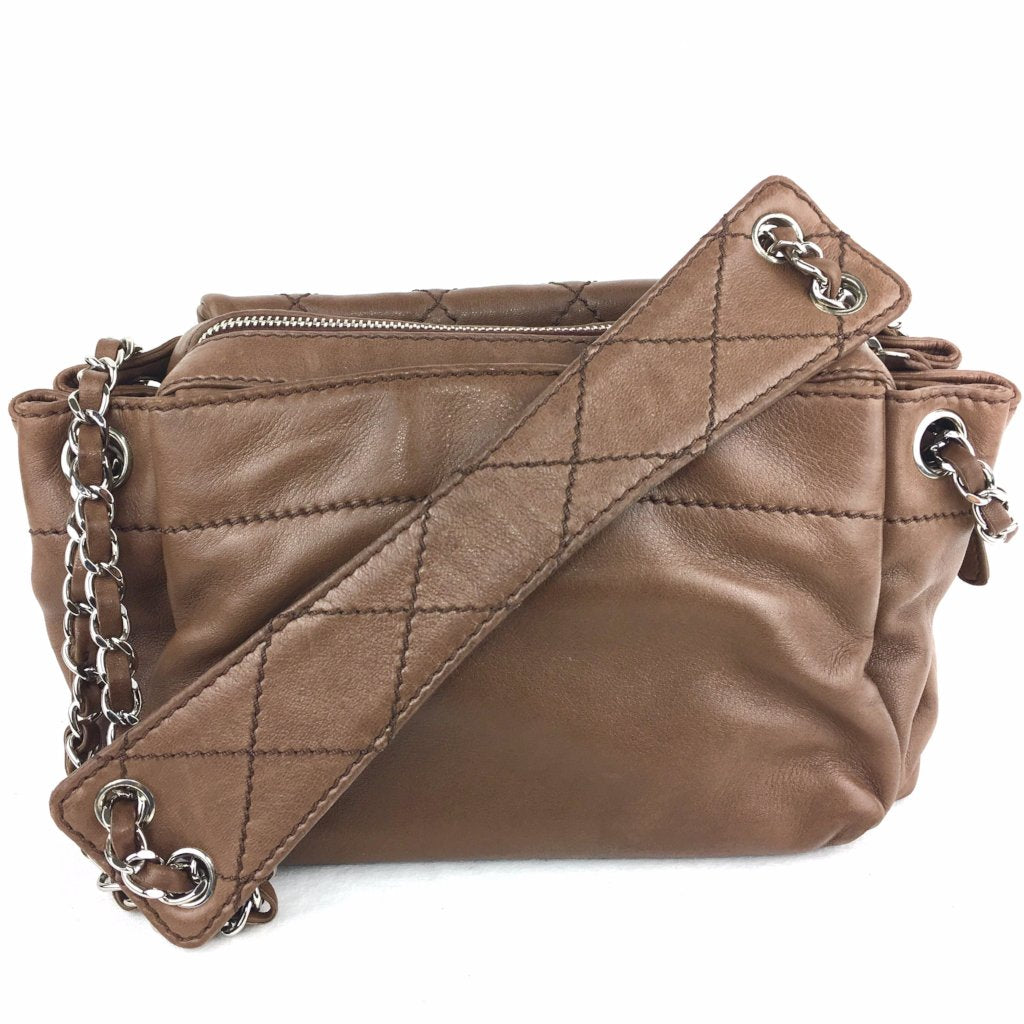 CHANEL Brown Lambkin Satchel Bag