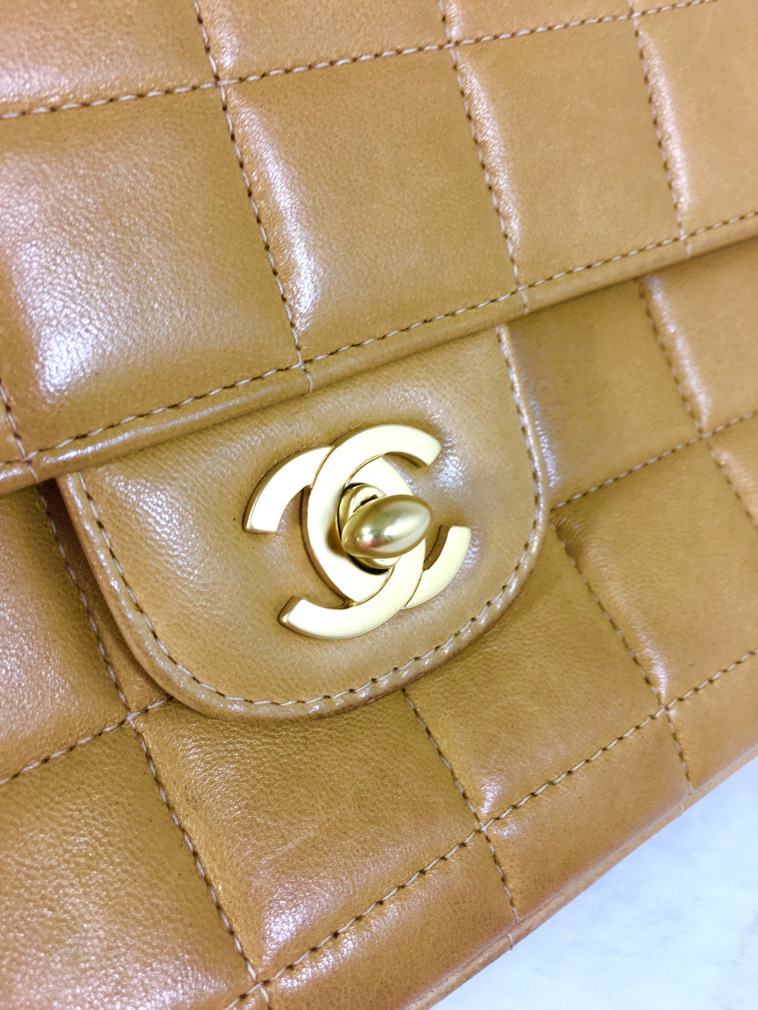 CHANEL Camel Lambskin Chocolate Bar Evening Bag