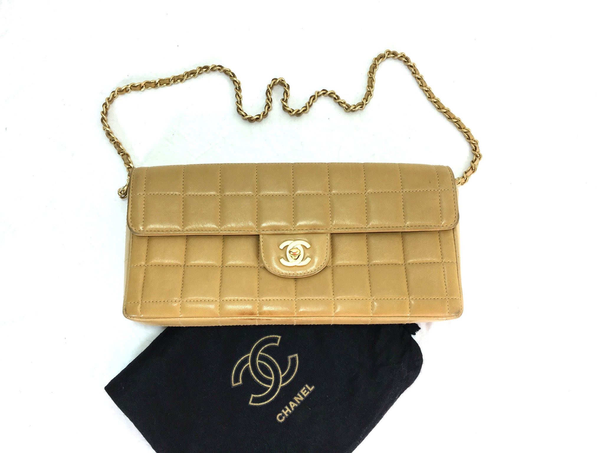 CHANEL Camel Lambskin Chocolate Bar Evening Bag