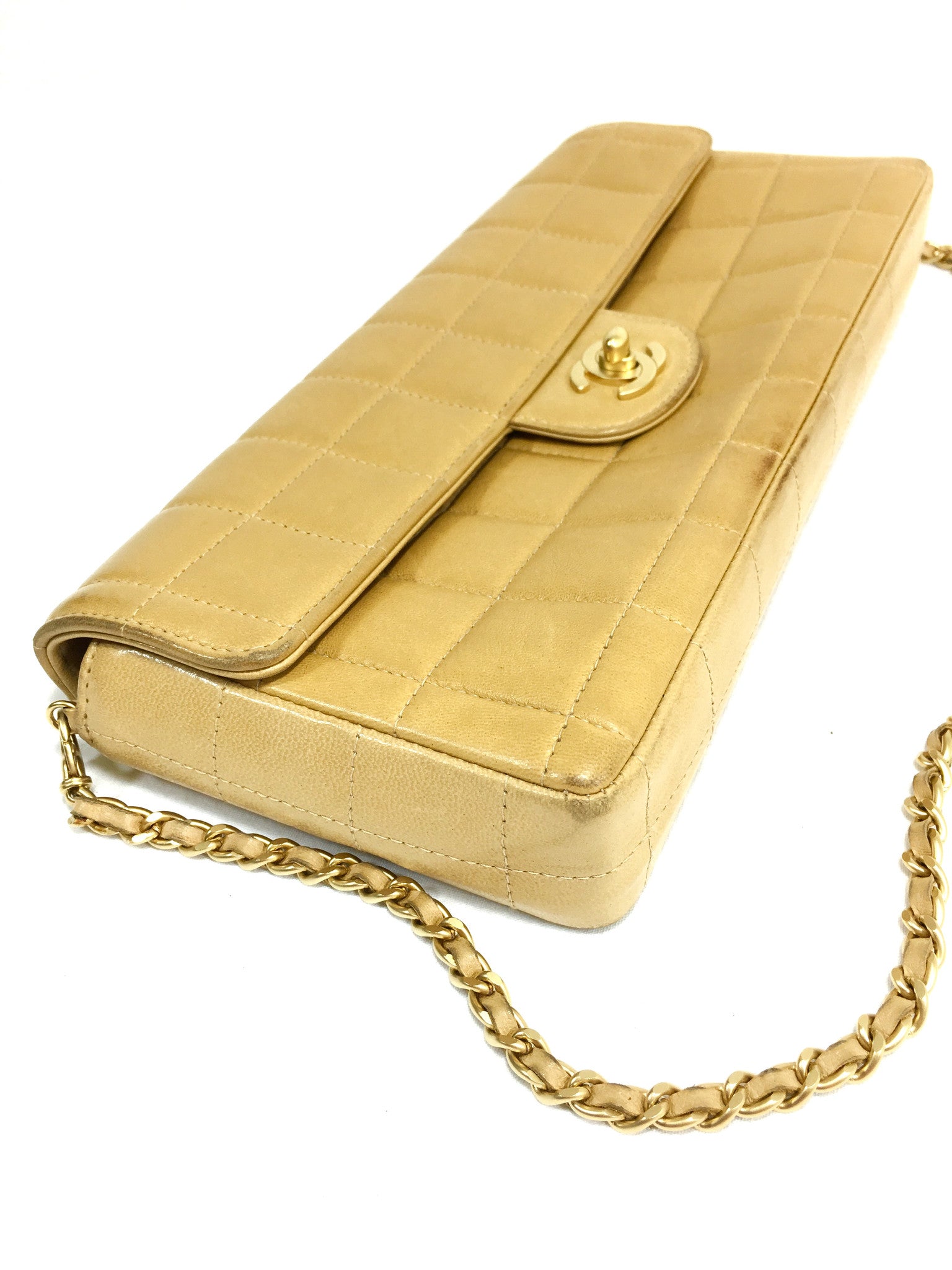 CHANEL Camel Lambskin Chocolate Bar Evening Bag