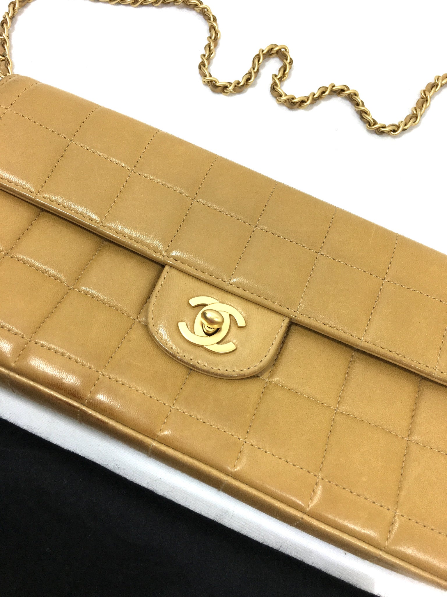 CHANEL Camel Lambskin Chocolate Bar Evening Bag