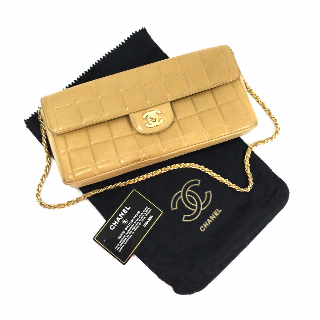 CHANEL Camel Lambskin Chocolate Bar Evening Bag