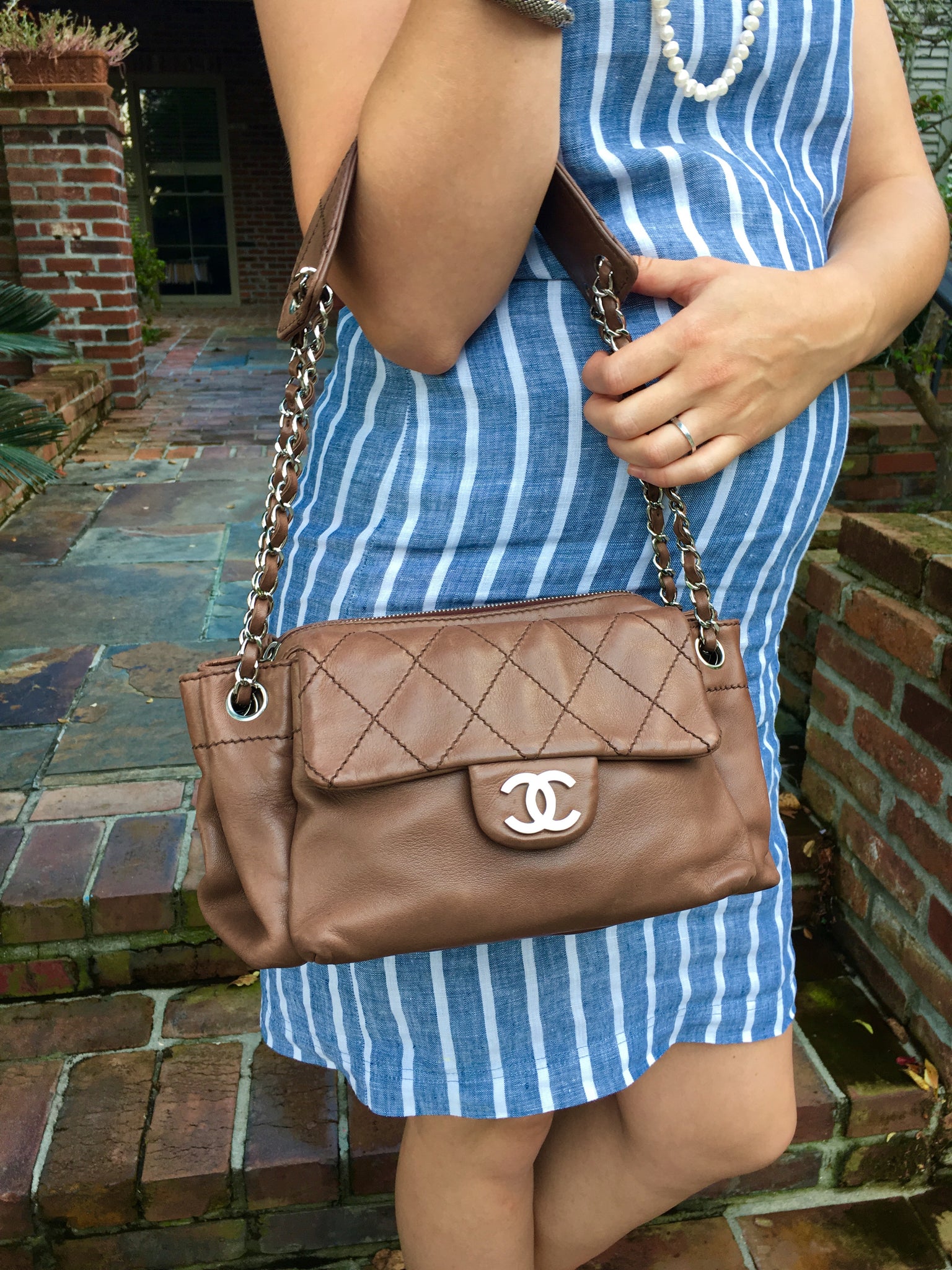 CHANEL Brown Lambkin Satchel Bag