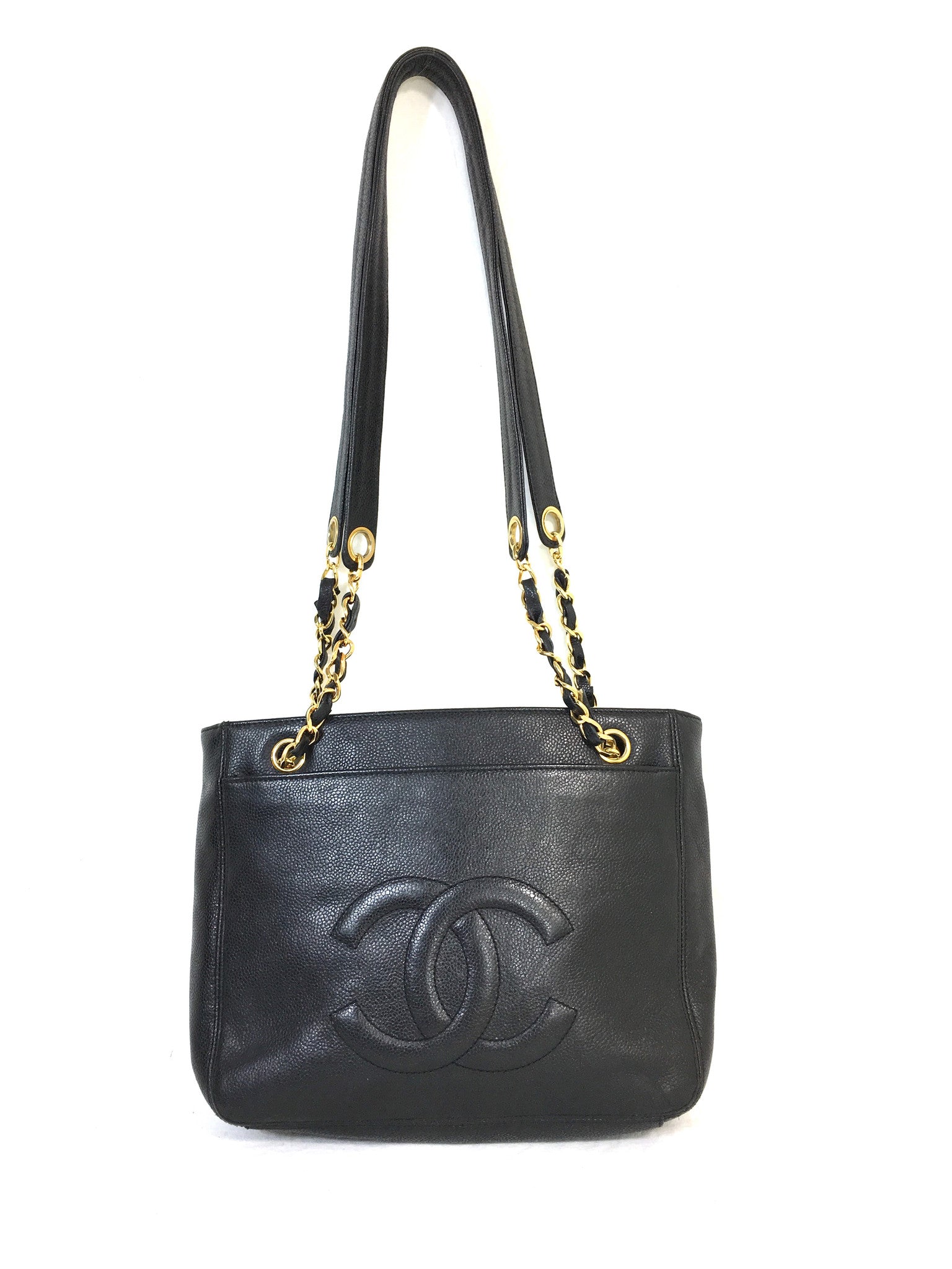 CHANEL Caviar Black Timeless CC Two-Sided Chain Shoulder Bag