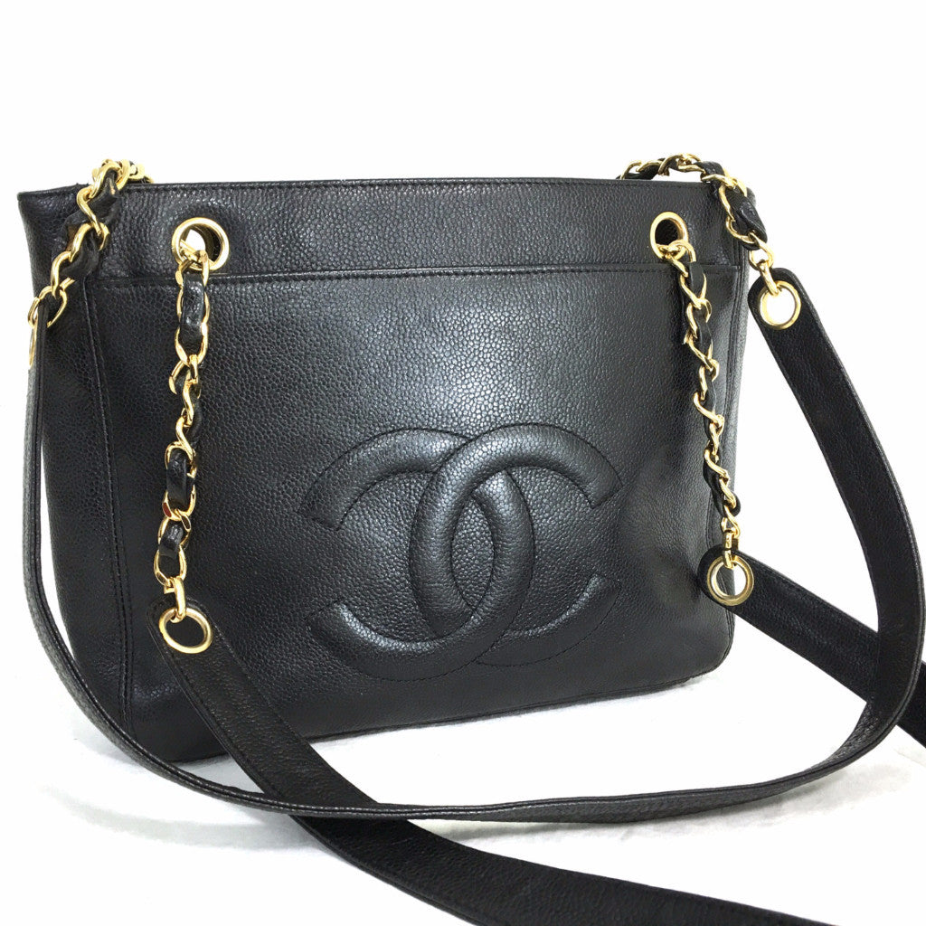 CHANEL Caviar Black Timeless CC Two-Sided Chain Shoulder Bag