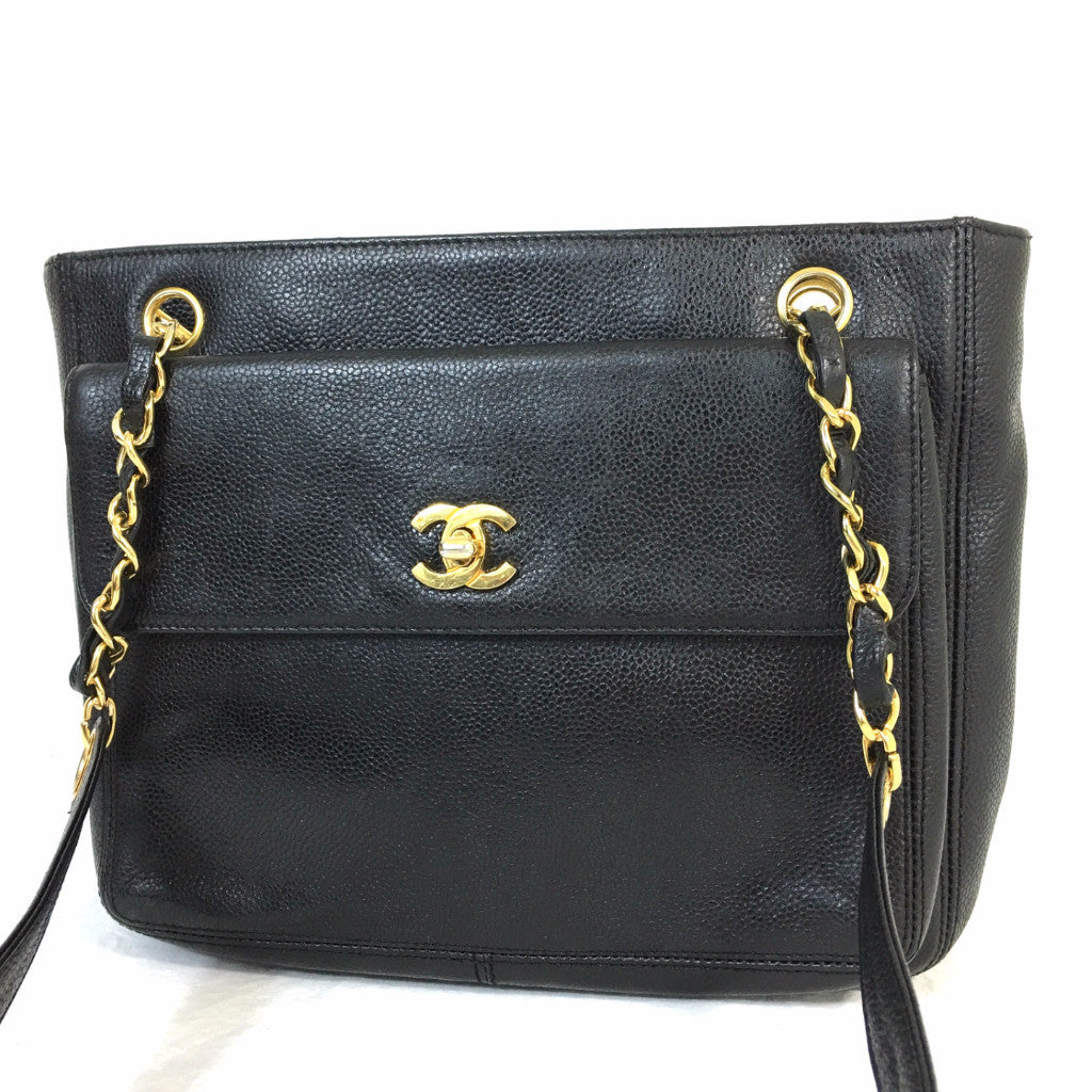 CHANEL Caviar Black Timeless CC Two-Sided Chain Shoulder Bag