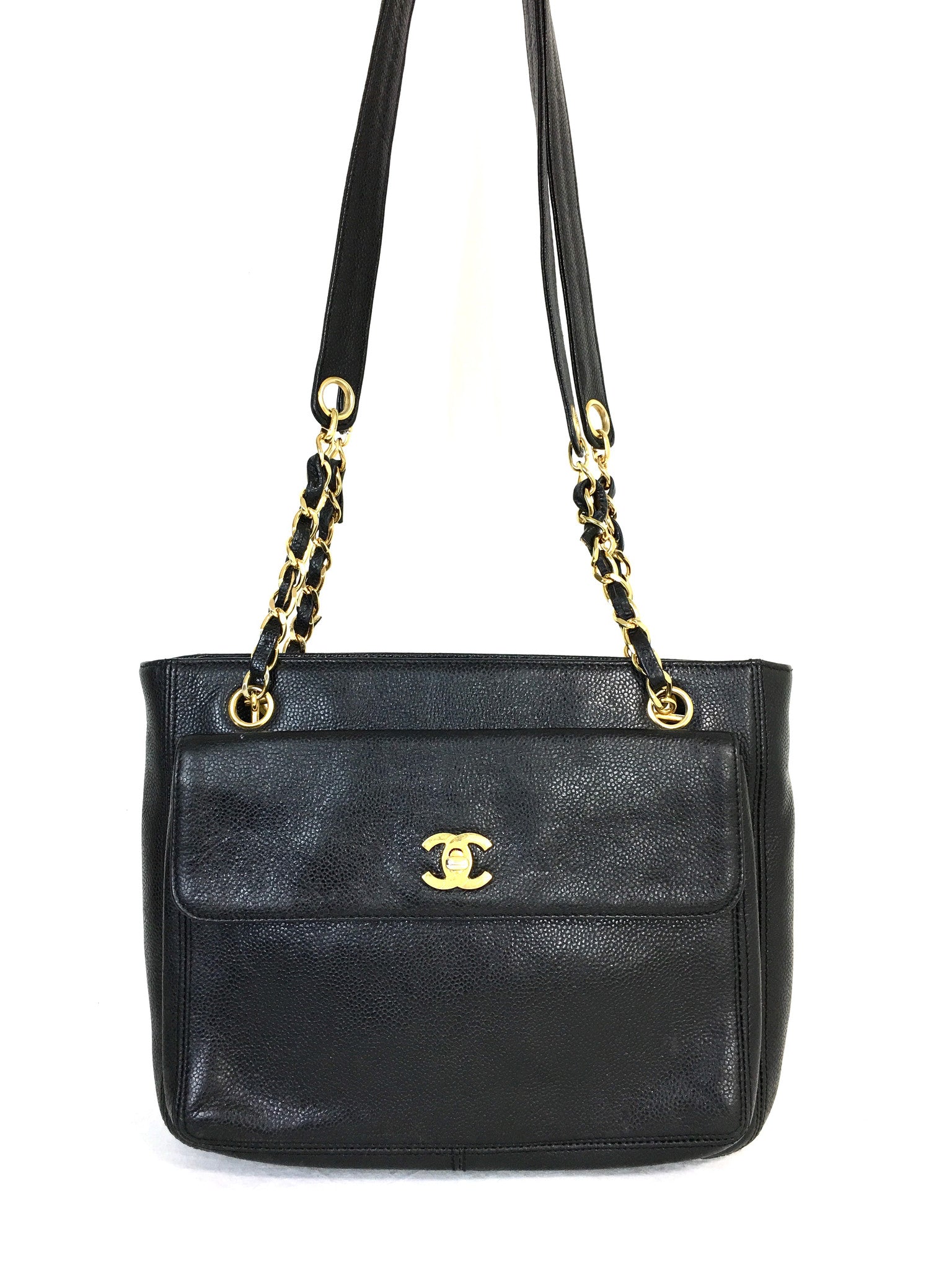 CHANEL Caviar Black Timeless CC Two-Sided Chain Shoulder Bag