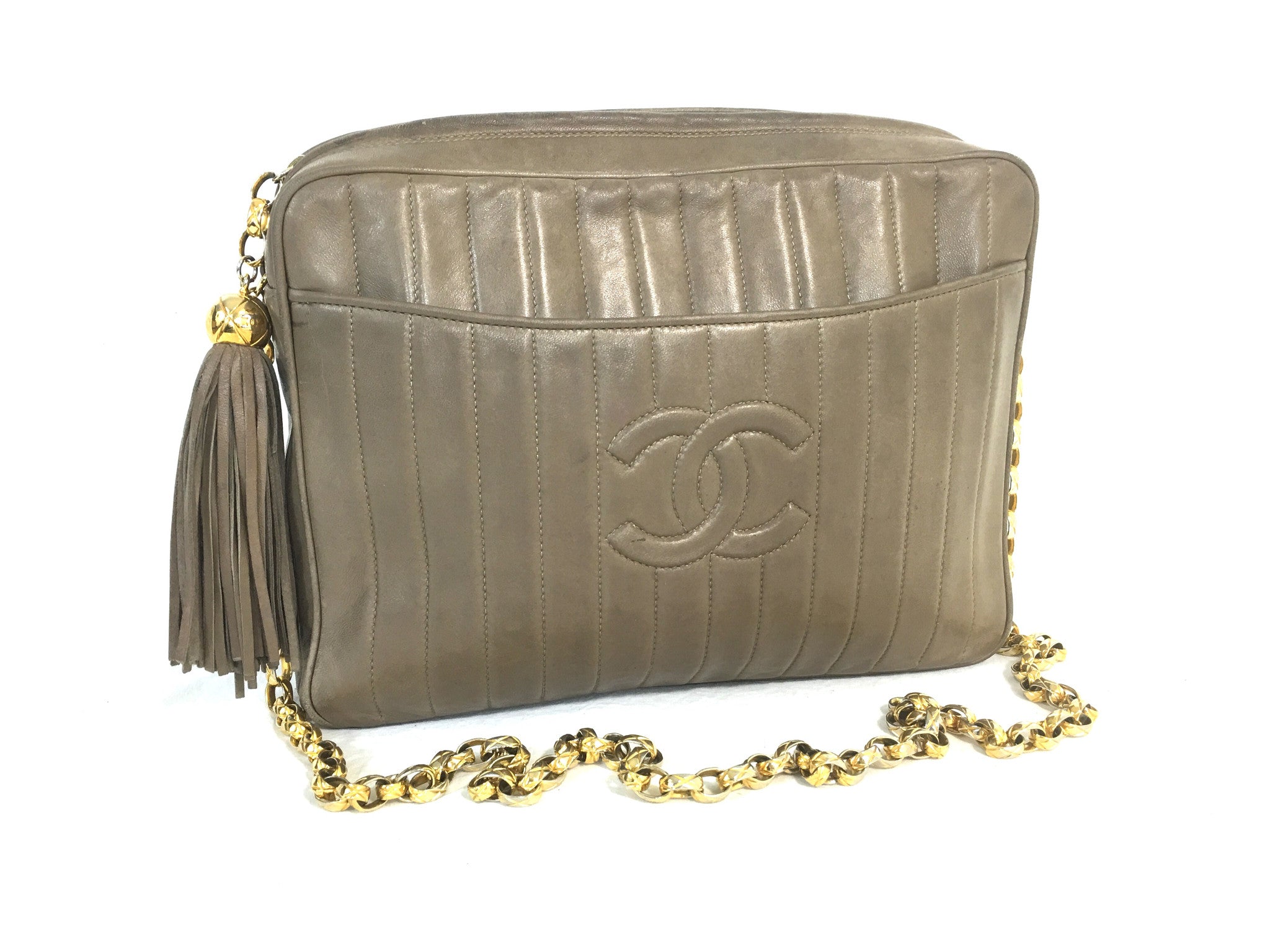 CHANEL CC Logo Lambskin Taupe Shoulder Bag