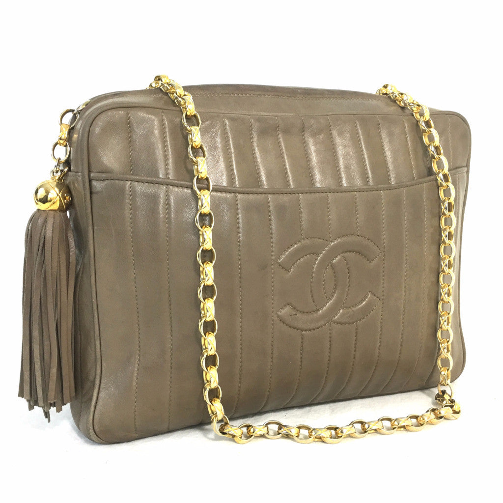 CHANEL CC Logo Lambskin Taupe Shoulder Bag