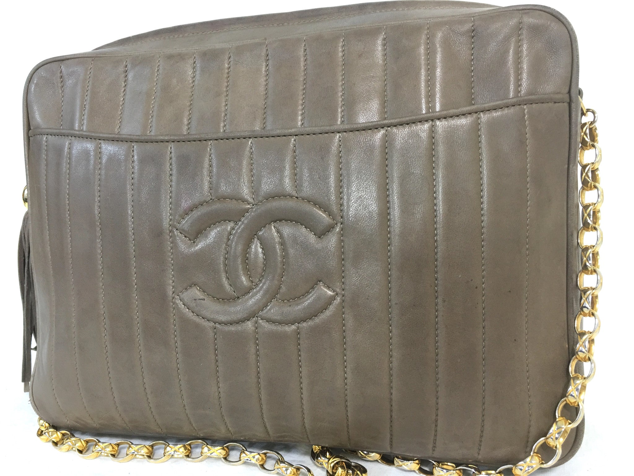 CHANEL CC Logo Lambskin Taupe Shoulder Bag