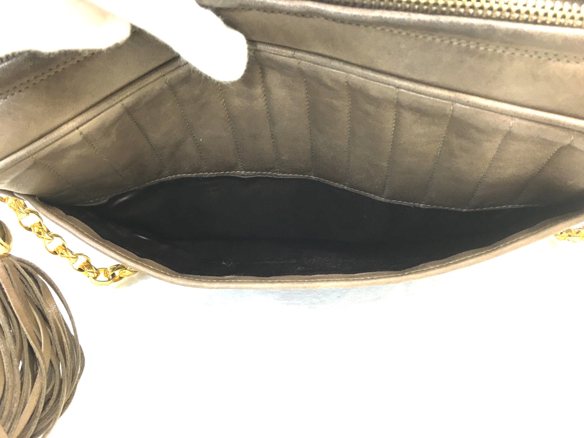 CHANEL CC Logo Lambskin Taupe Shoulder Bag