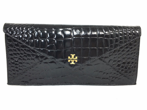 TORY BURCH Black Gator Envelope Clutch