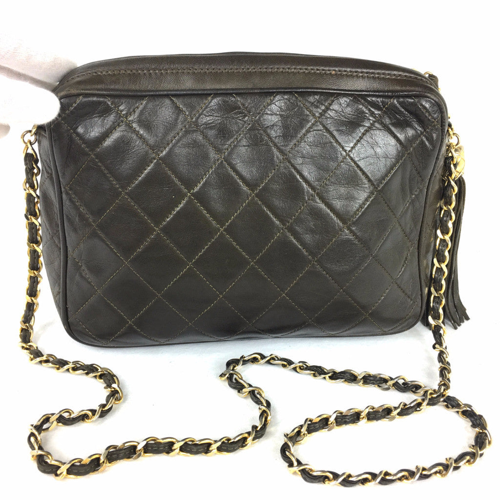 CHANEL Brown Quilted Leather Crossbody Bag