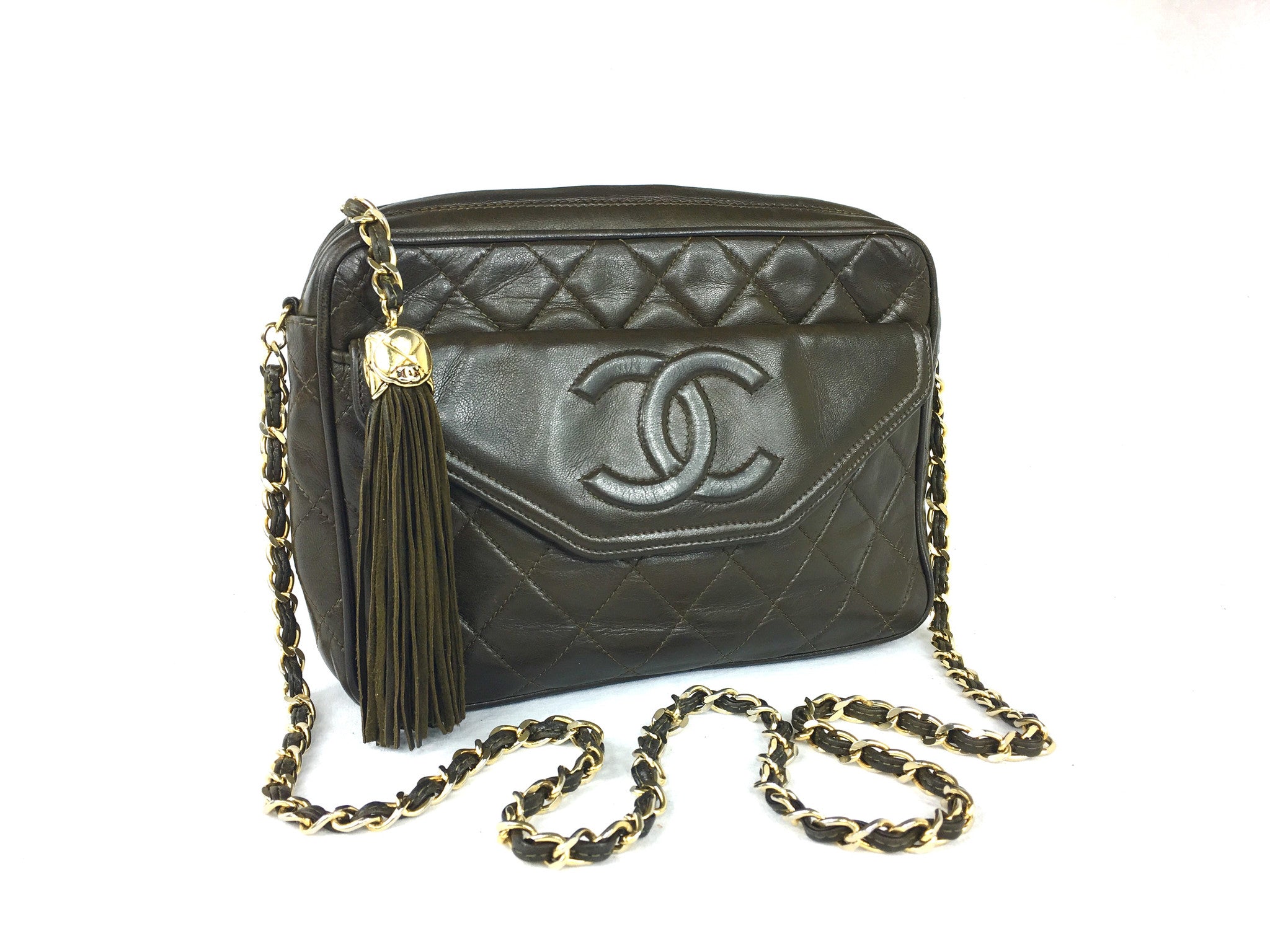 CHANEL Brown Quilted Leather Crossbody Bag
