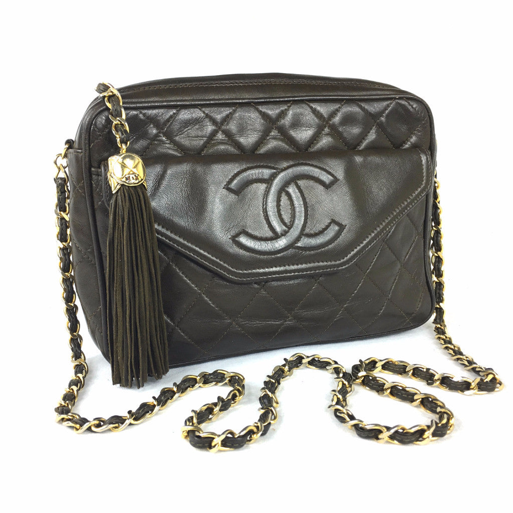 CHANEL Brown Quilted Leather Crossbody Bag