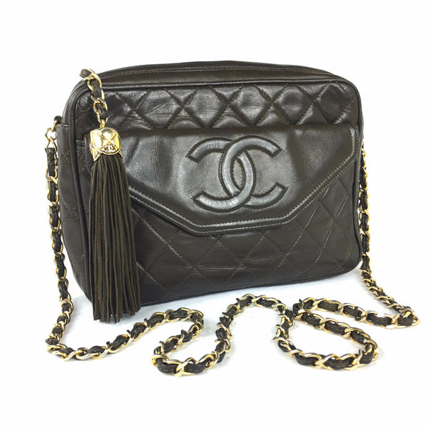 CHANEL Brown Quilted Leather Crossbody Bag