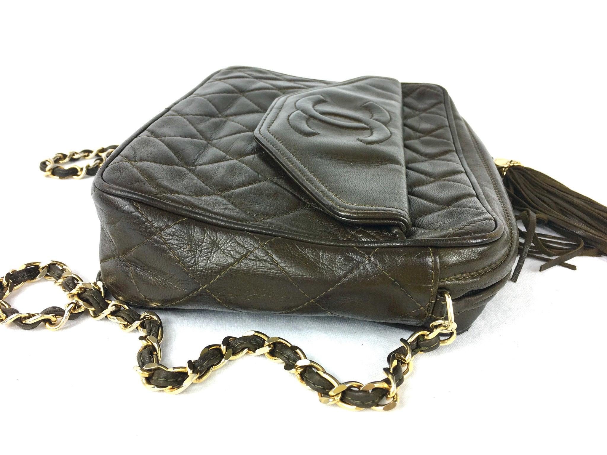 CHANEL Brown Quilted Leather Crossbody Bag