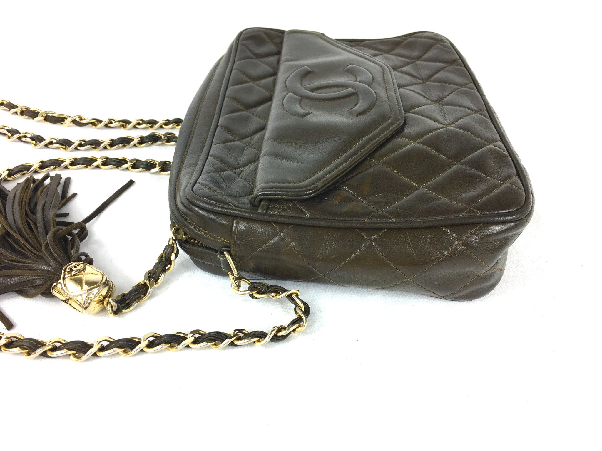 CHANEL Brown Quilted Leather Crossbody Bag