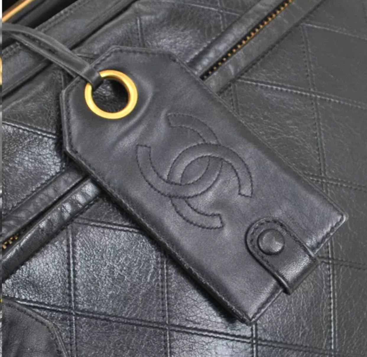 CHANEL Black Lambskin Quilted Messenger Travel Bag