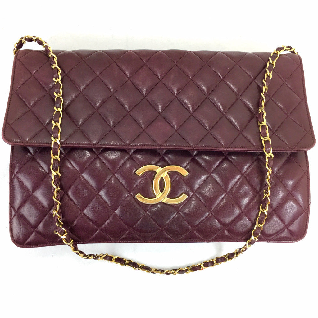 CHANEL Jumbo Quilted Burgundy Flap Bag