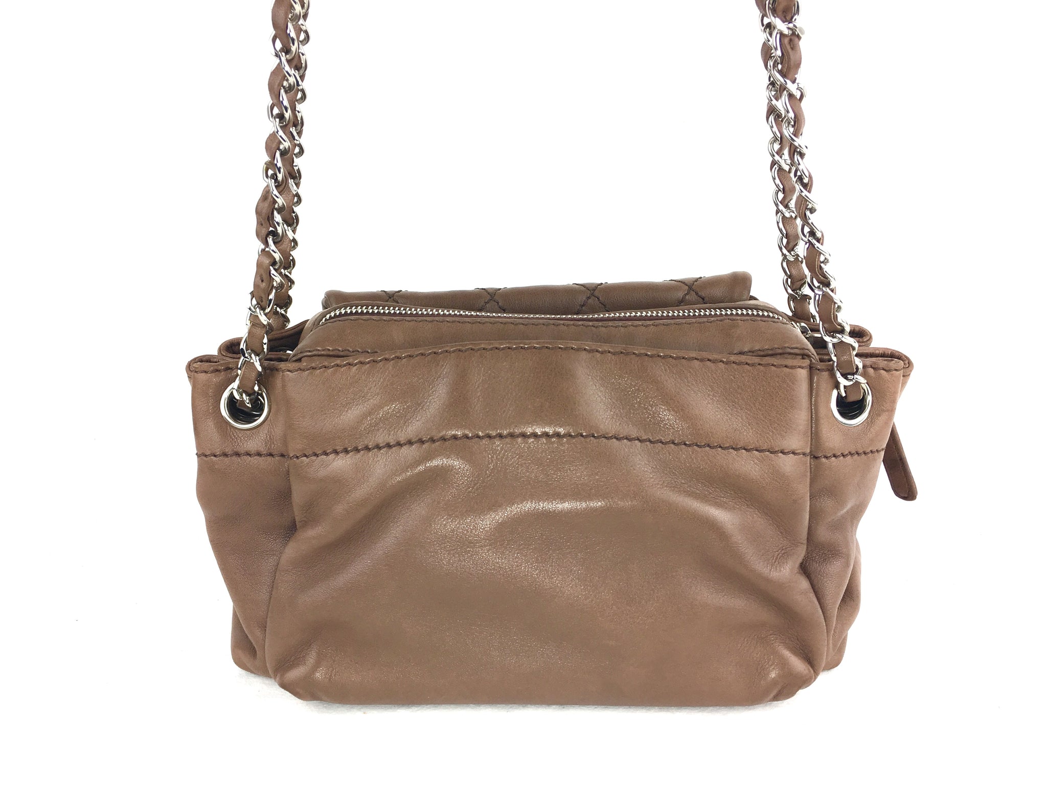 CHANEL Brown Lambkin Satchel Bag