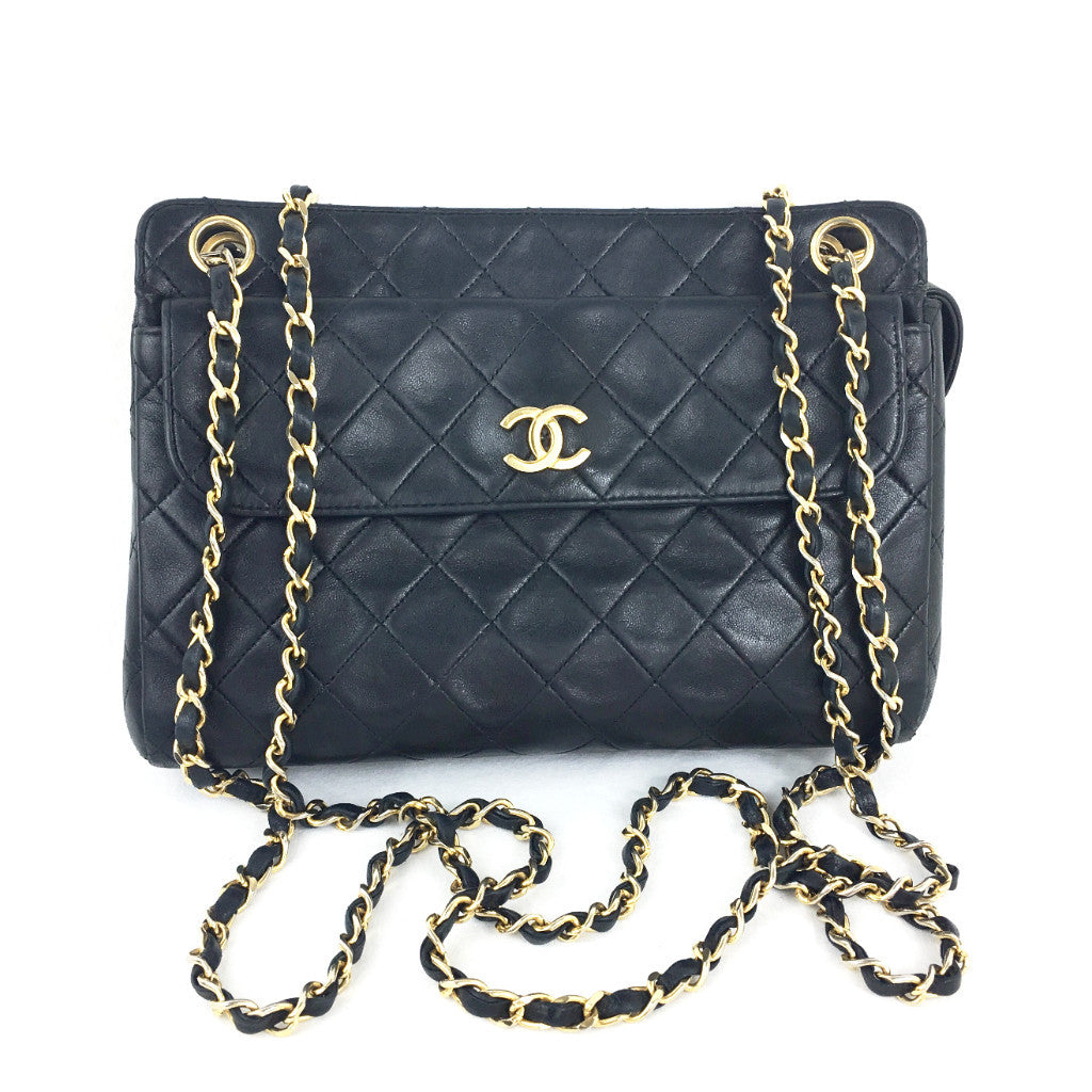 CHANEL Black Leather Quilted Crossbody Shoulder Bag