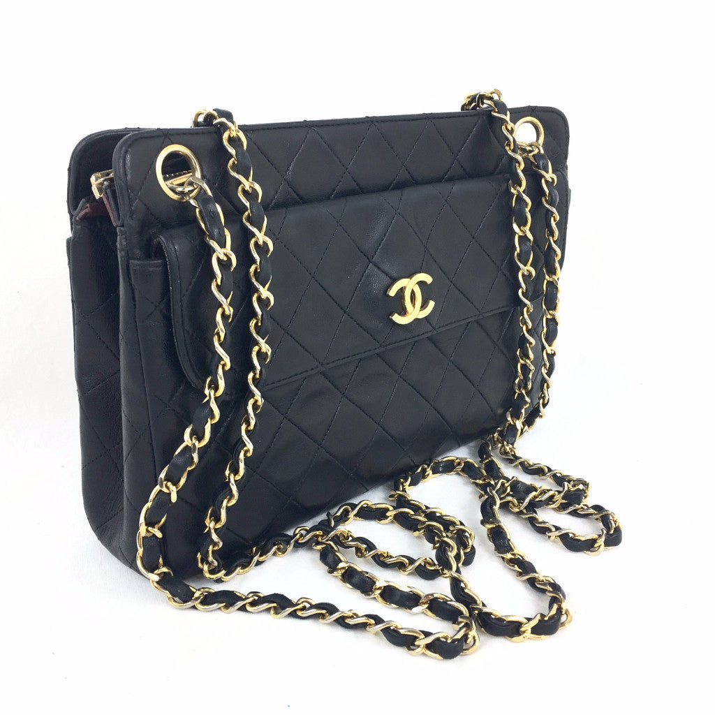 CHANEL Black Leather Quilted Crossbody Shoulder Bag