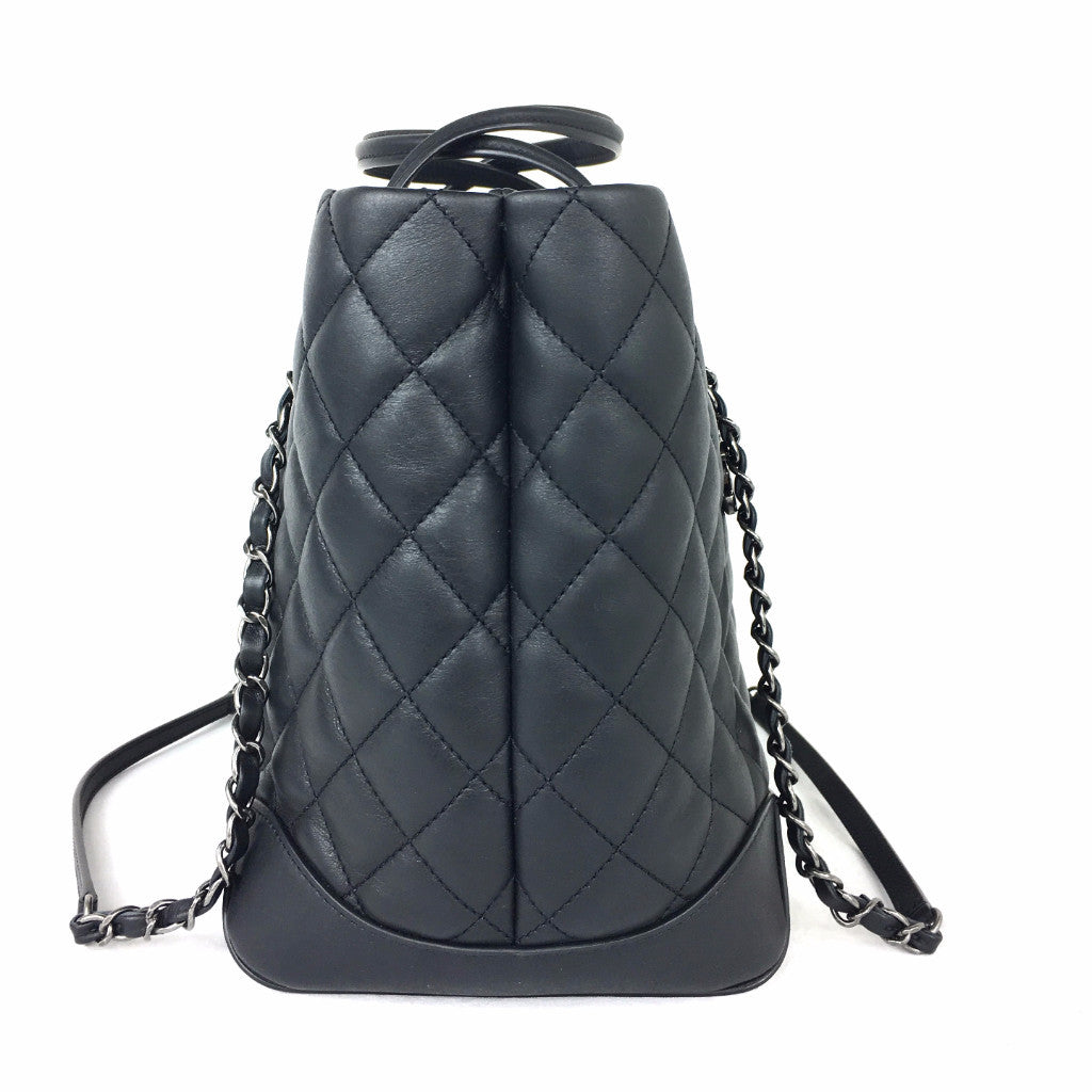 CHANEL Black Leather Quilted Charm Tote