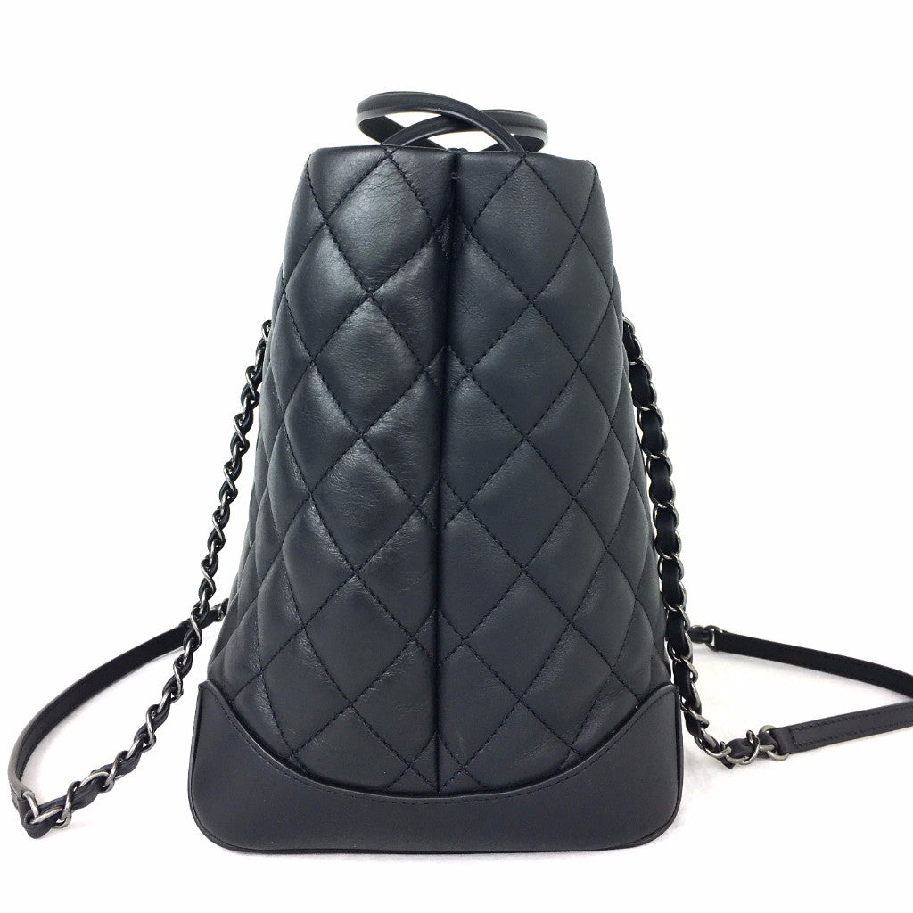 CHANEL Black Leather Quilted Charm Tote