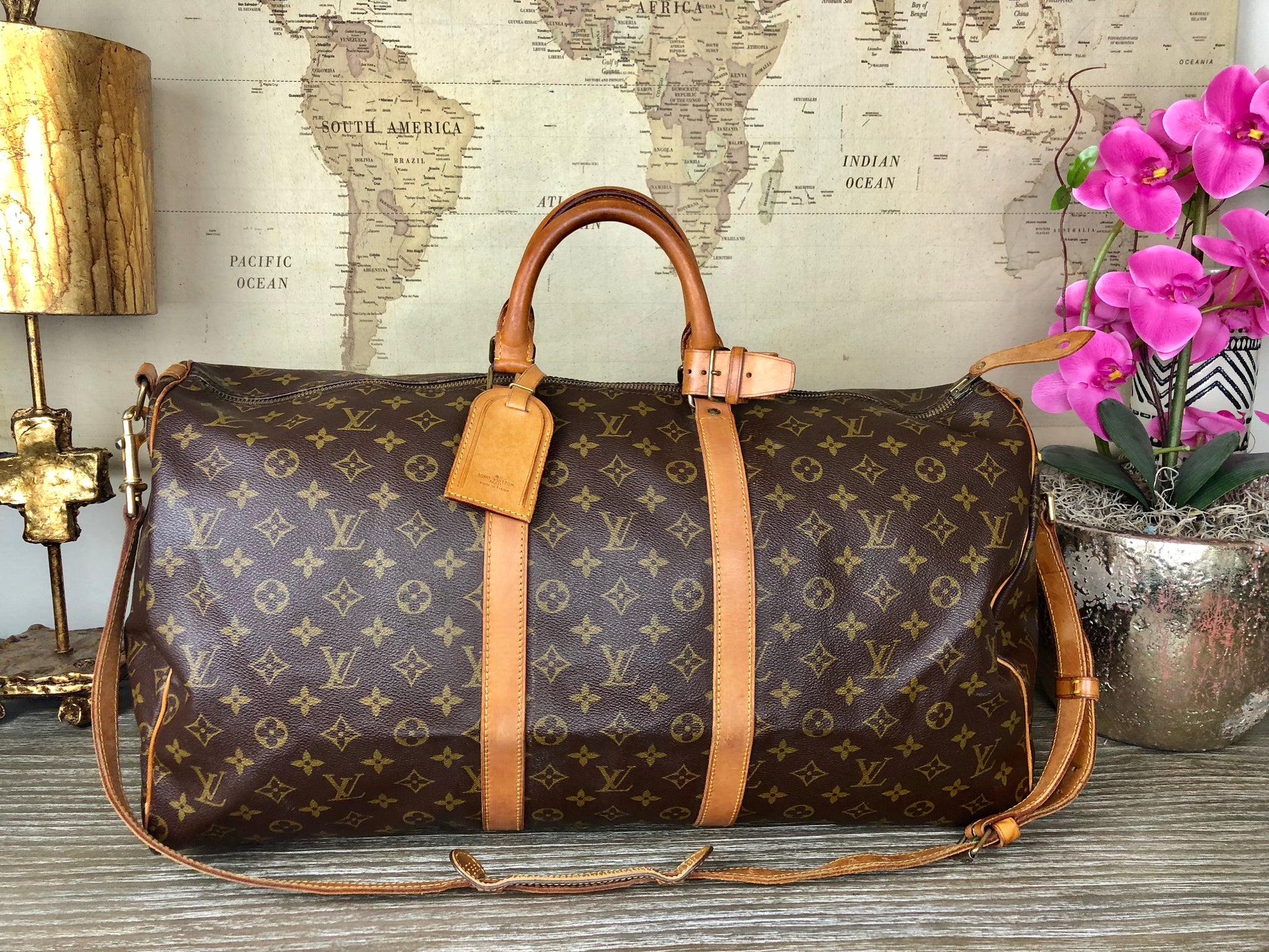 Louis Vuitton Large Monogram Keepall Bandouliere 60 Duffle with Strap 110lv55