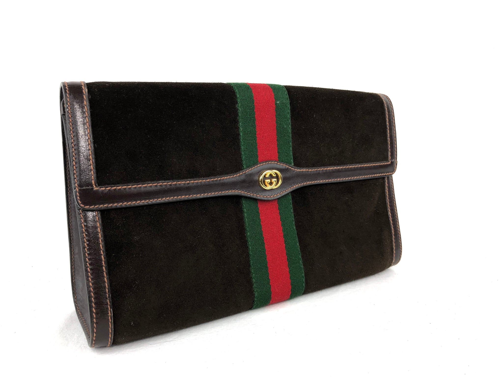 GUCCI Suede Ribbon Vintage Clutch