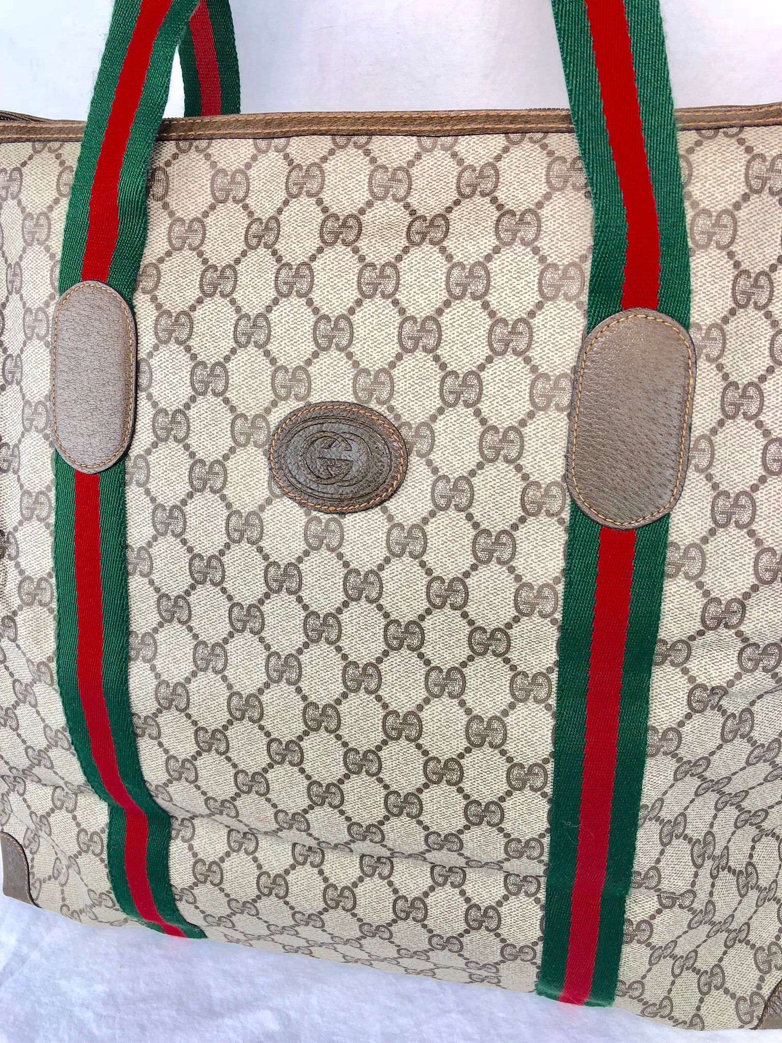 GUCCI Supreme Web Stripe XL Travel Tote Bag