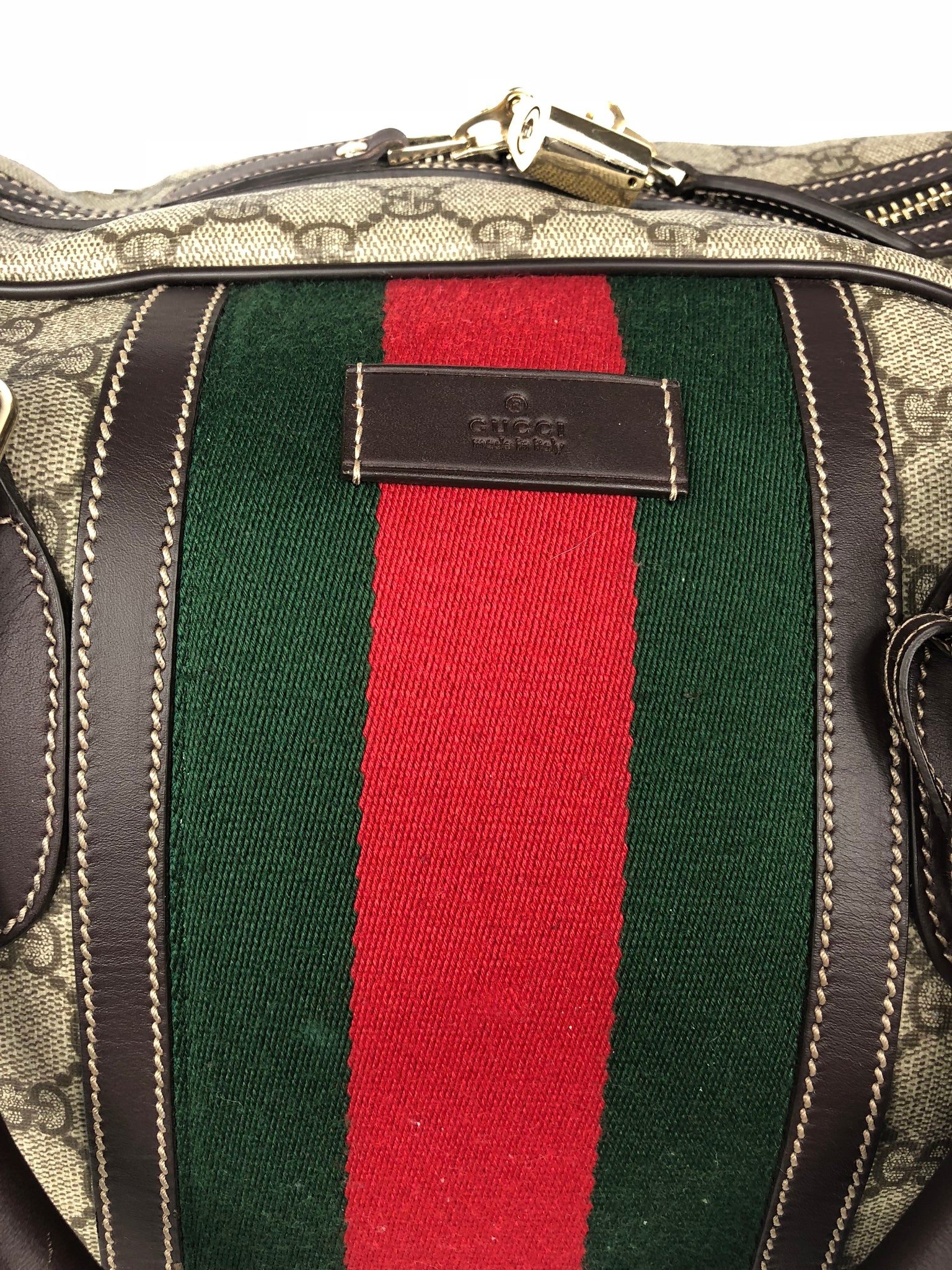 GUCCI GG Supreme Web Stripe Duffel Bag