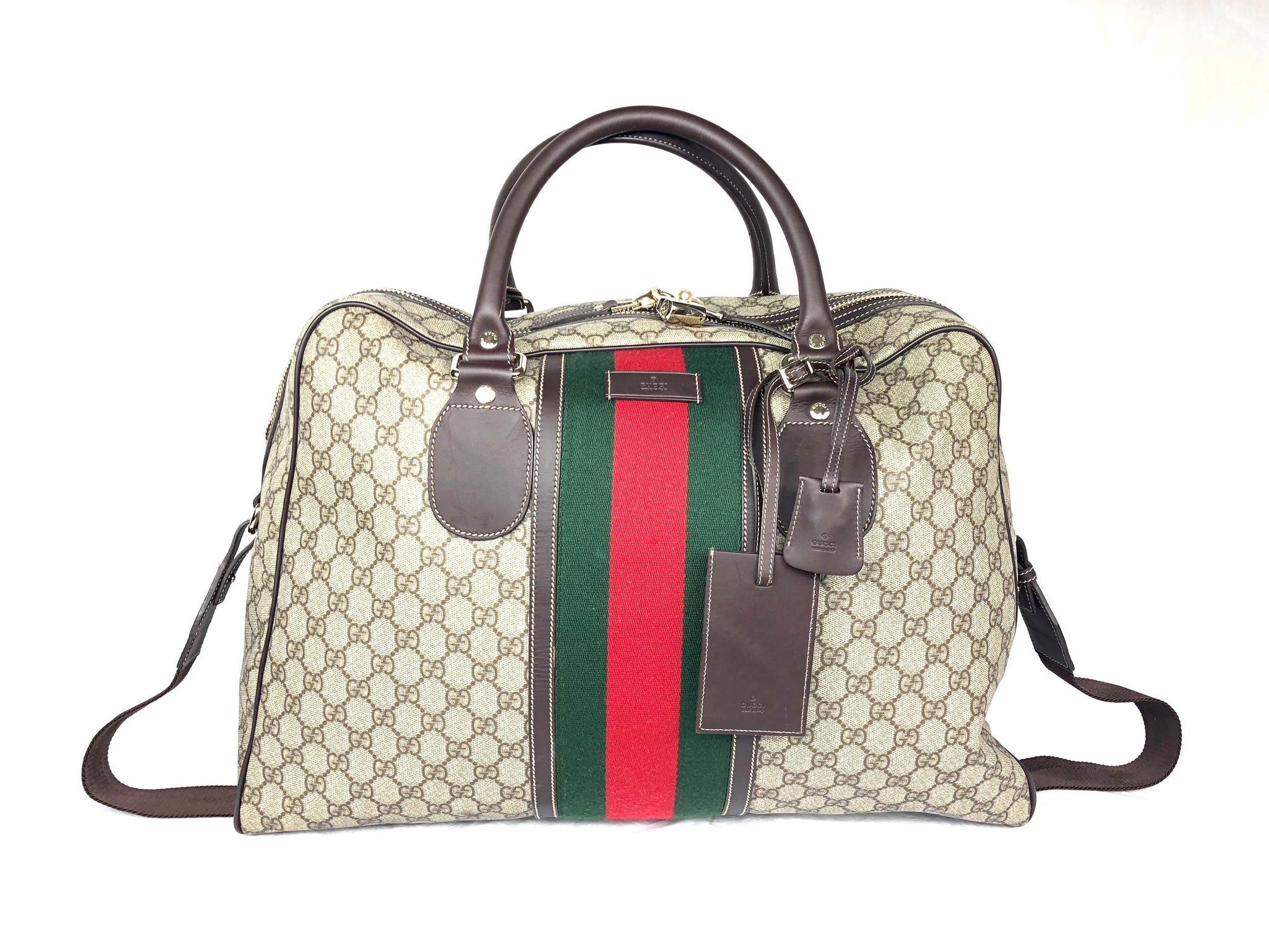 GUCCI GG Supreme Web Stripe Duffel Bag