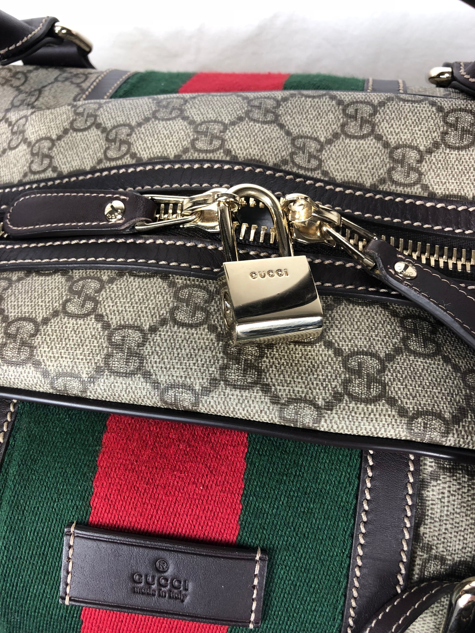 GUCCI GG Supreme Web Stripe Duffel Bag