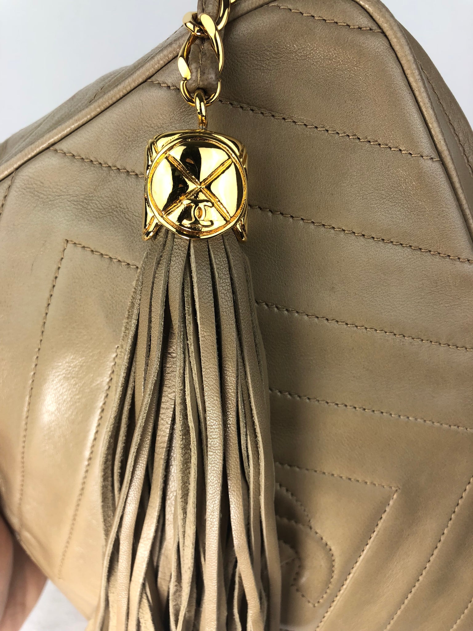 CHANEL CC Logo Lambskin Taupe Crossbody Shoulder Bag