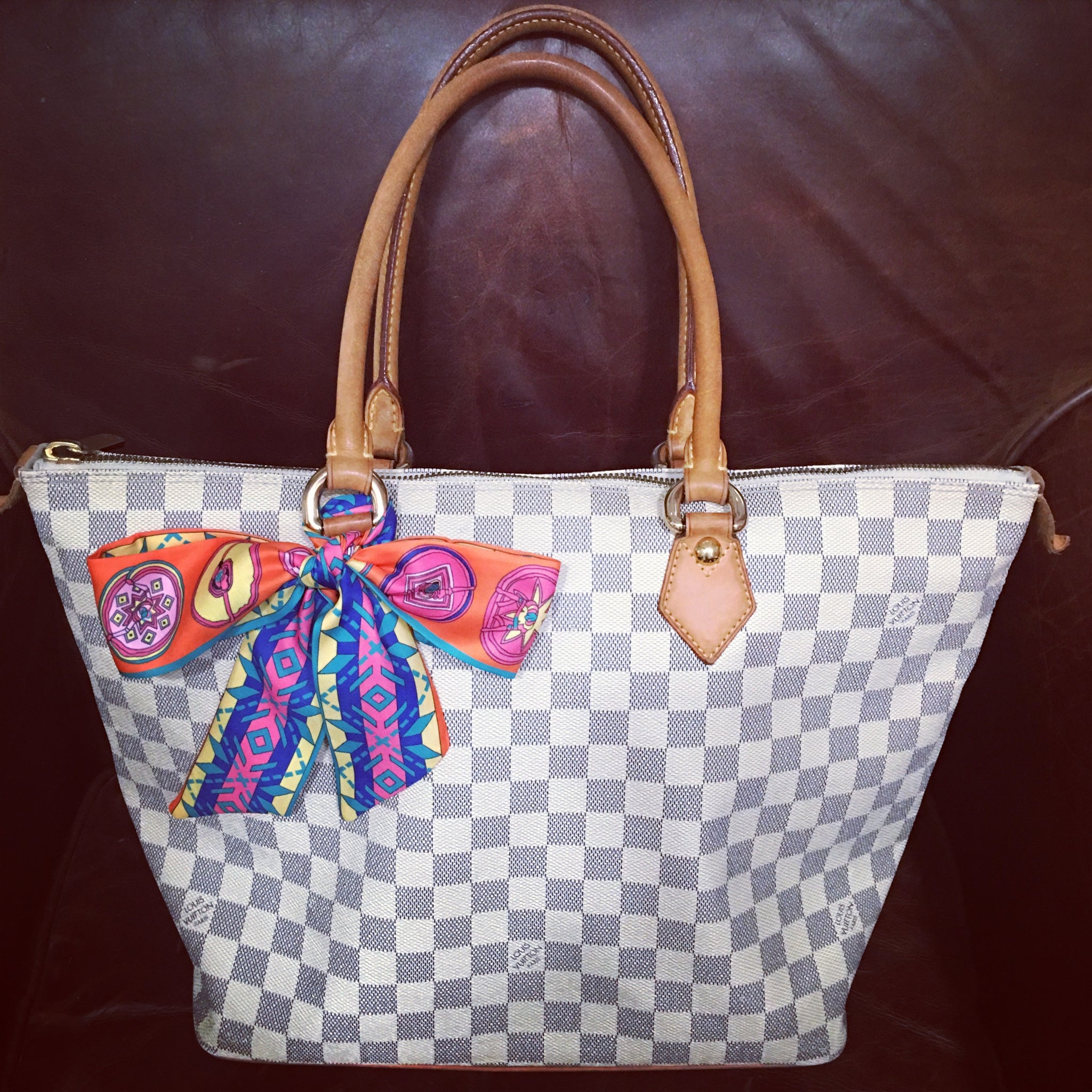 LOUIS VUITTON Damier Azur Saleya MM + FREE Twilly Scarf