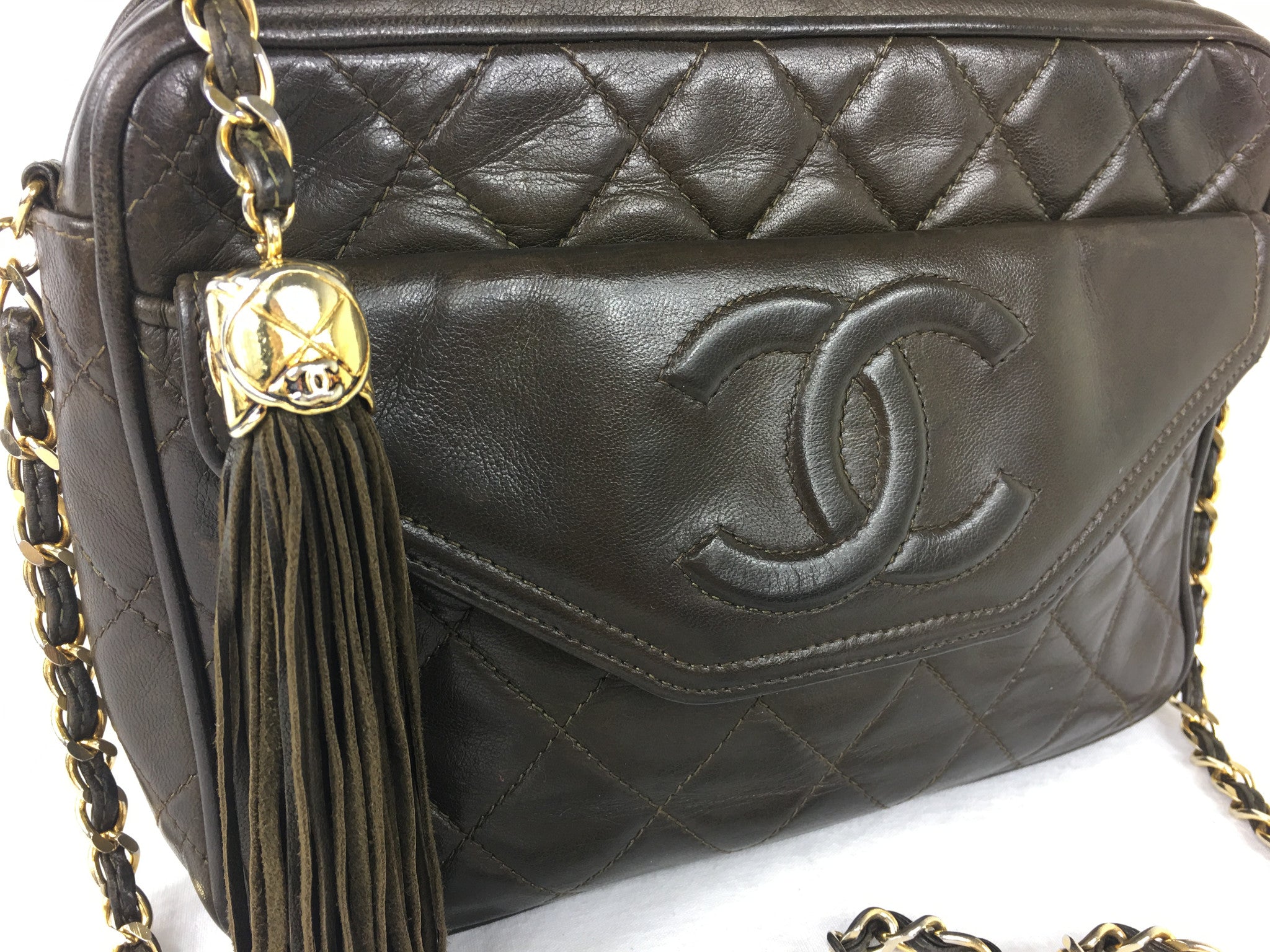 CHANEL Brown Quilted Leather Crossbody Bag