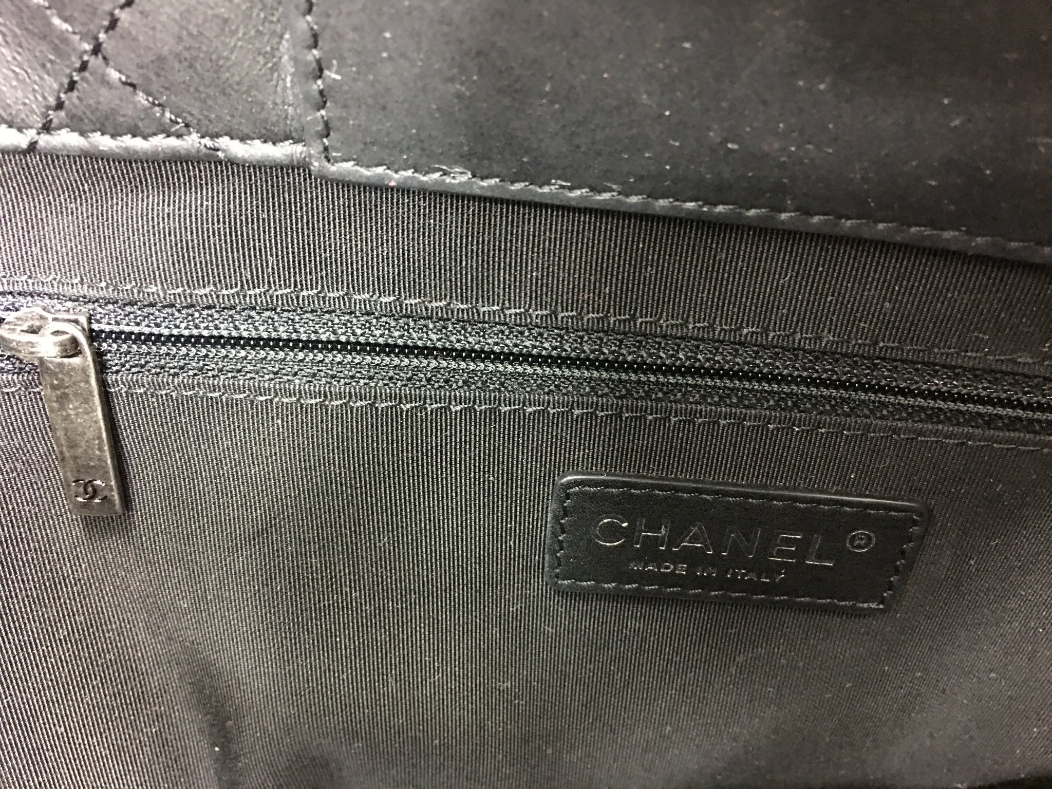 CHANEL Black Leather Quilted Charm Tote