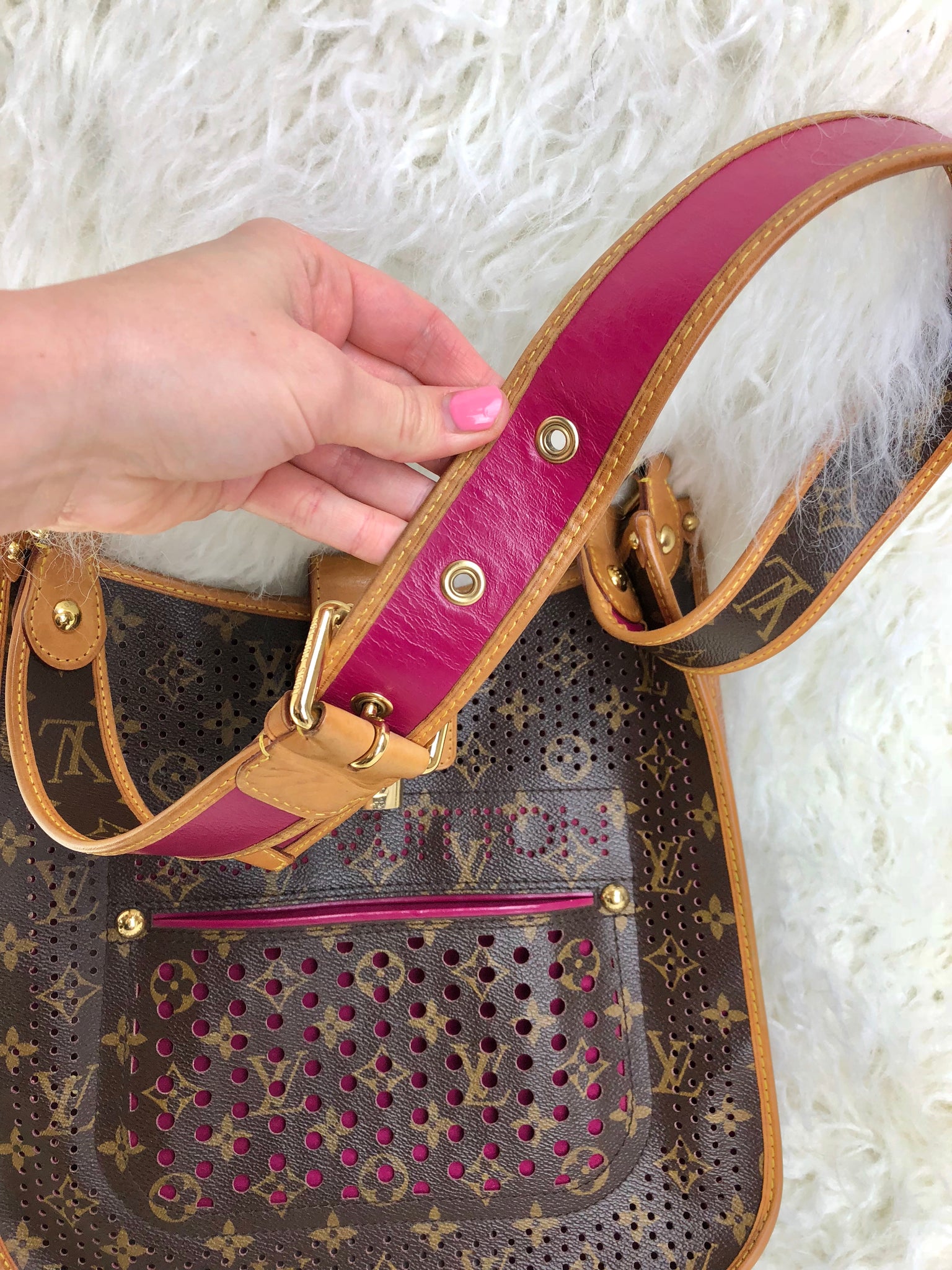 LOUIS VUITTON Limited Edition Perforated Musette Bag (Monogram & Fuchsia )