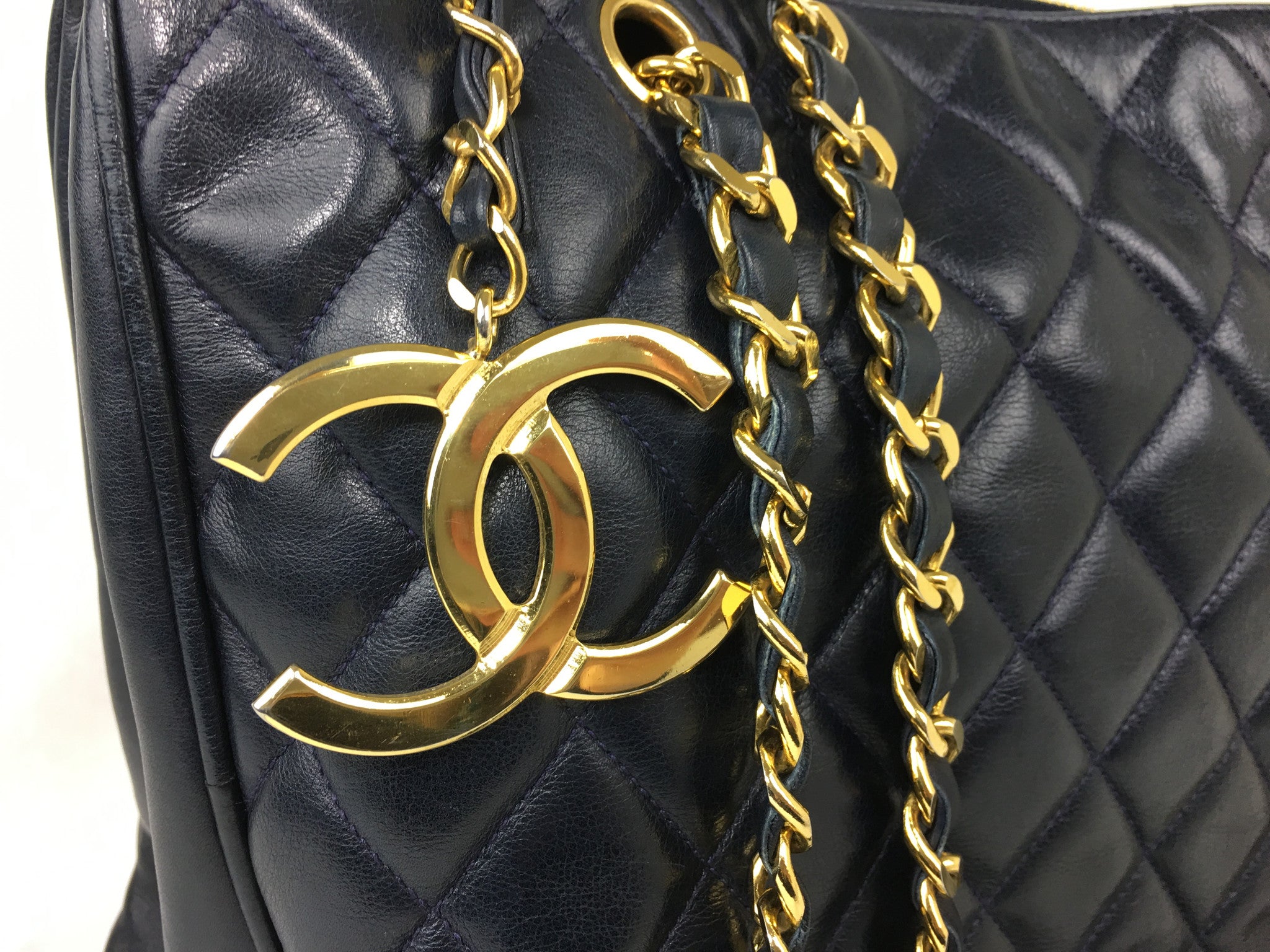 Chanel 28cm Navy Lambskin Triple CC Fringe Camera Shoulder Bag