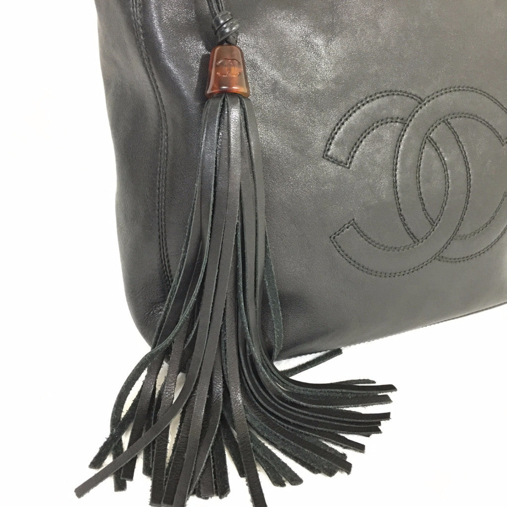 CHANEL CC Logo Tassel Black Lambskin Shoulder Bag